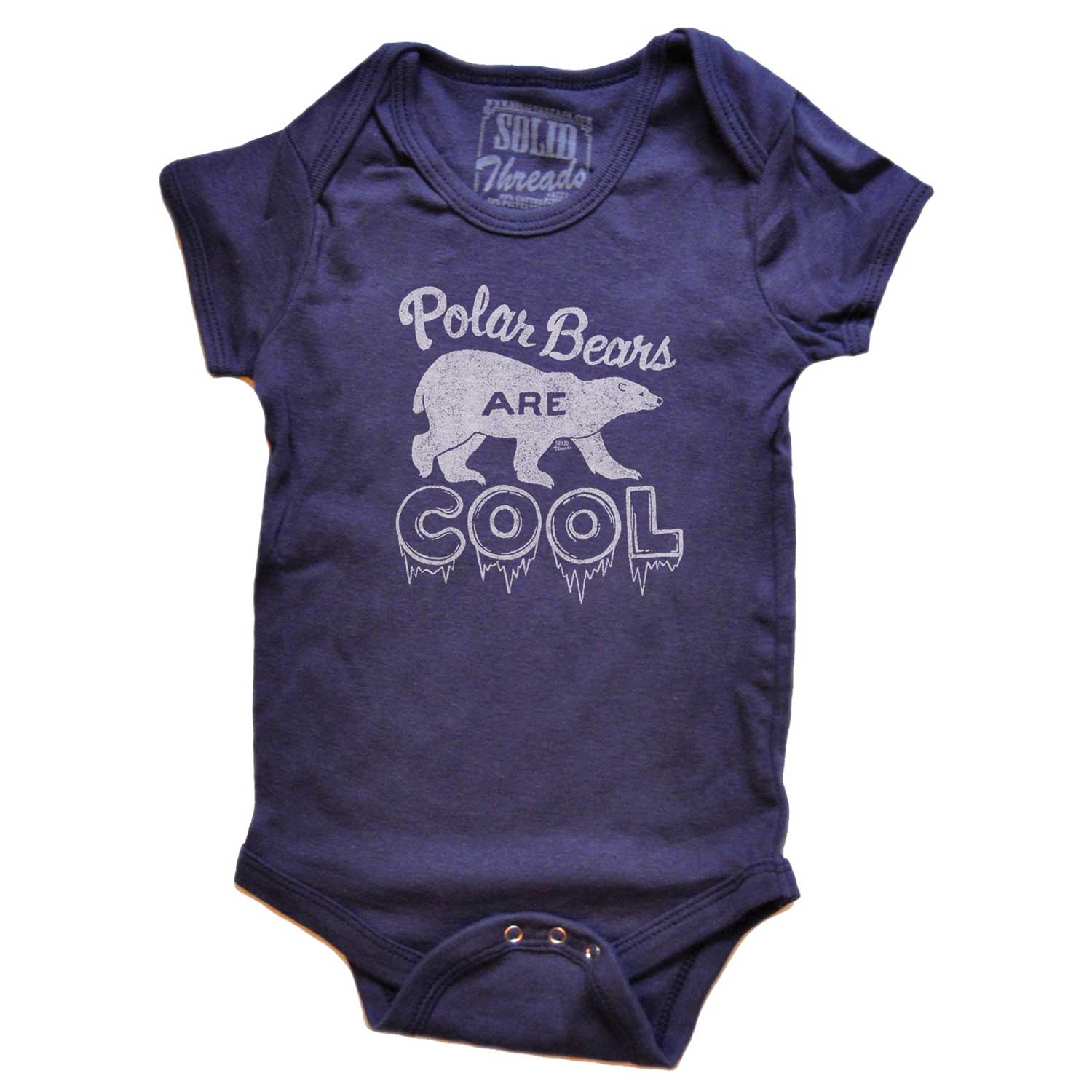 Baby Polar Bears Are Cool Retro Graphic One Piece | Funny Animal Lover Romper | Solid Threads