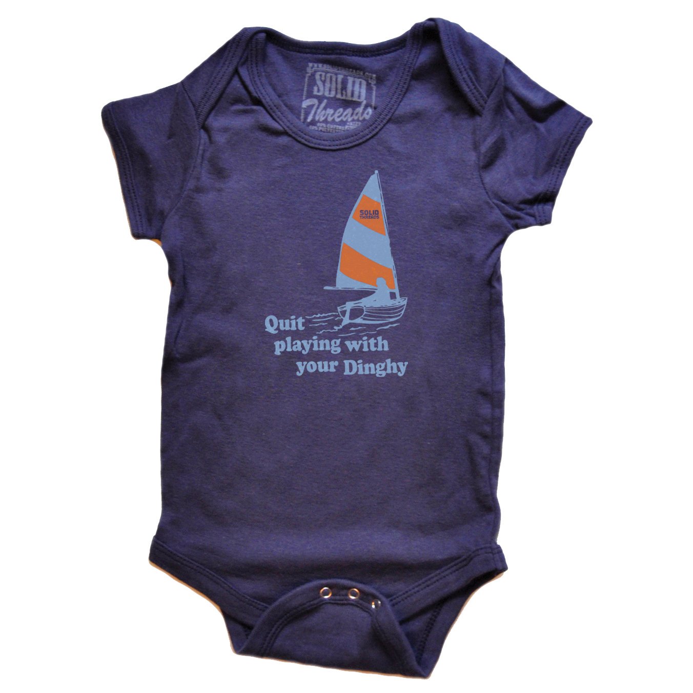 Baby Playing With Your Dinghy Retro Graphic One Piece | Funny Sailing Navy Romper | SOLID THREADS