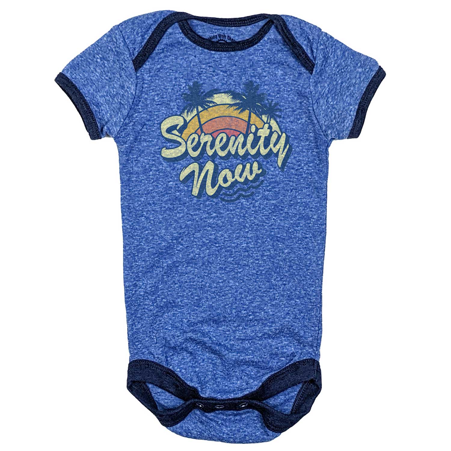 Baby Serenity Now Cool Graphic One Piece | Cute Retro Beach Vacation Romper | Solid Threads