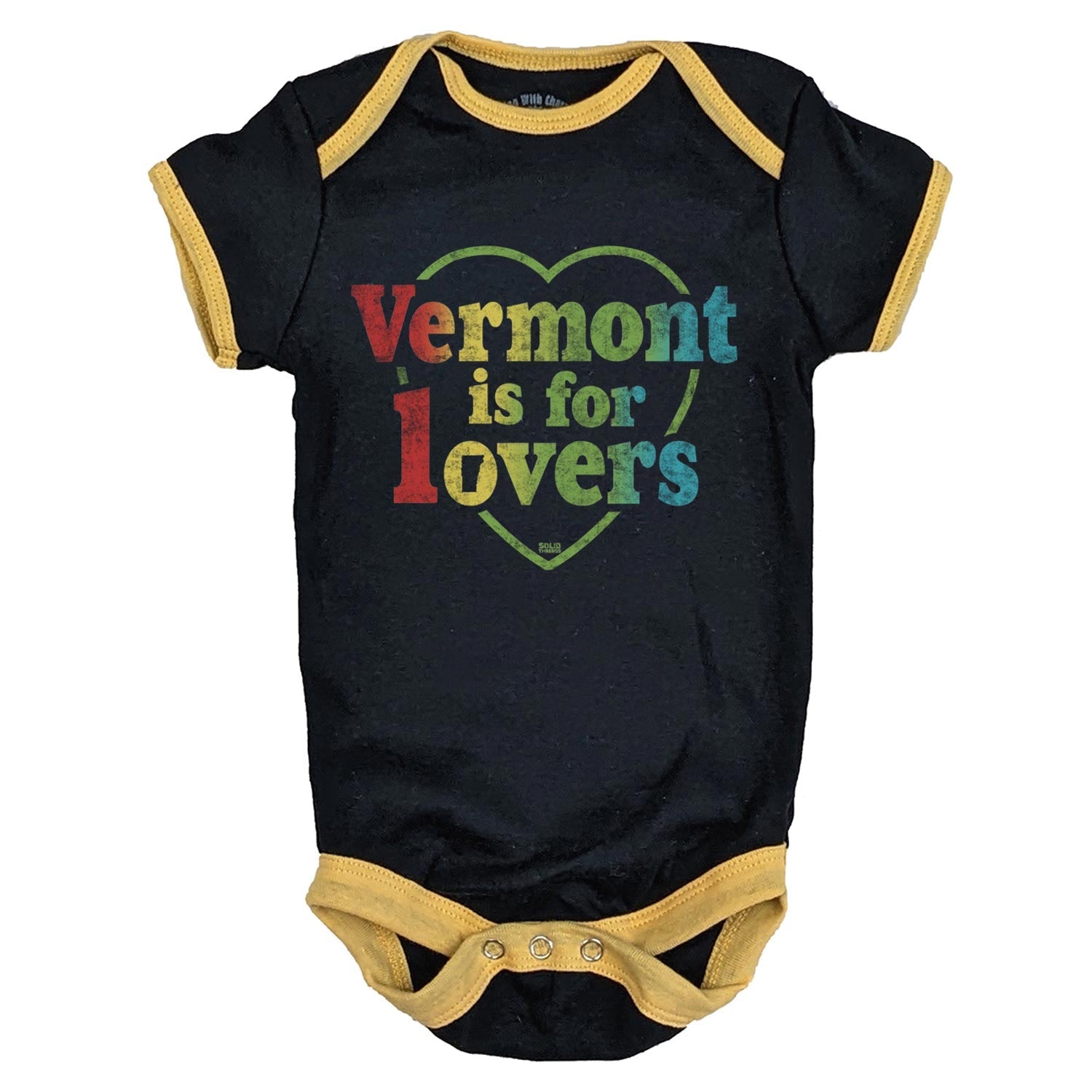 Baby Vermont Lovers Retro Travel Graphic One Piece | Cute Green Mountains Romper | Solid Threads