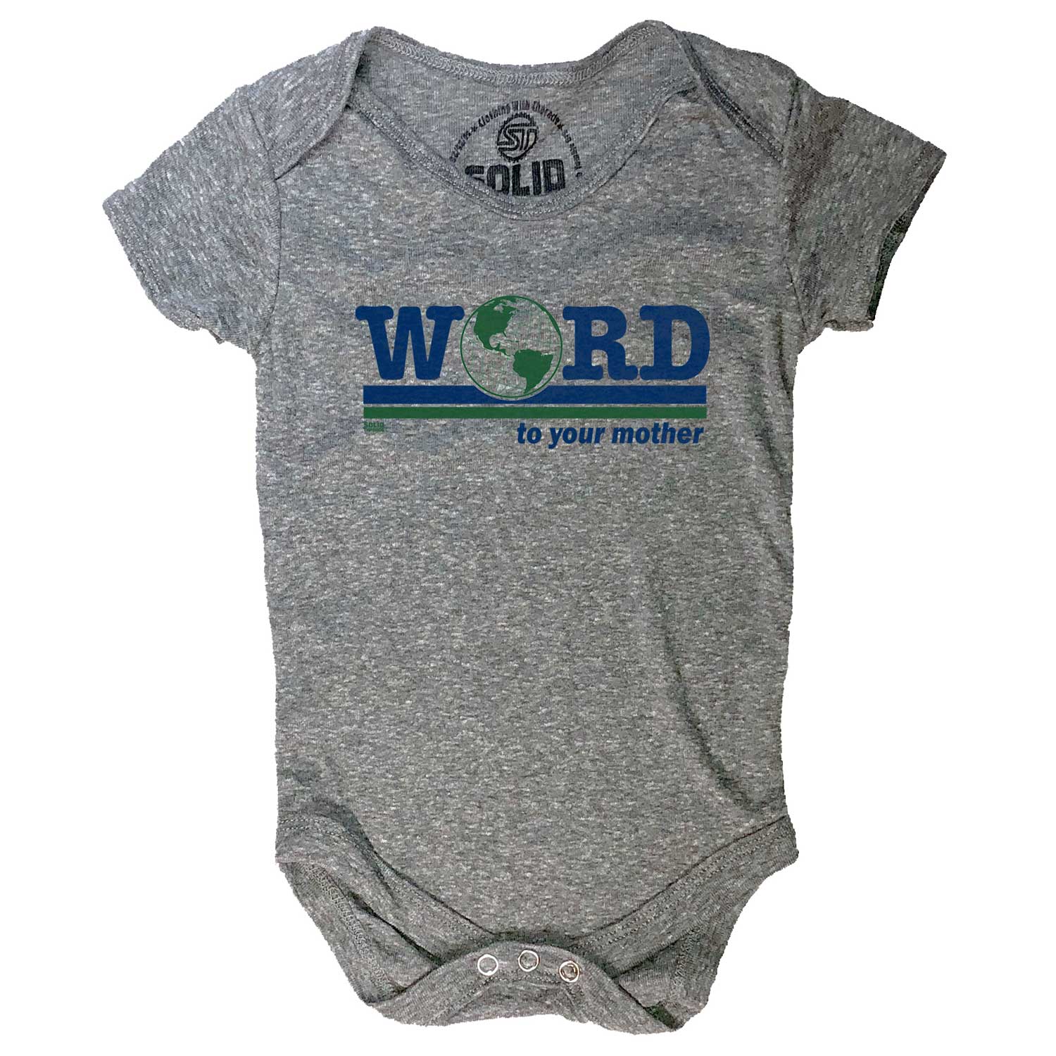 Baby Word to Your Mother Vintage Graphic Onesie | Retro Earth Romper | Solid Threads
