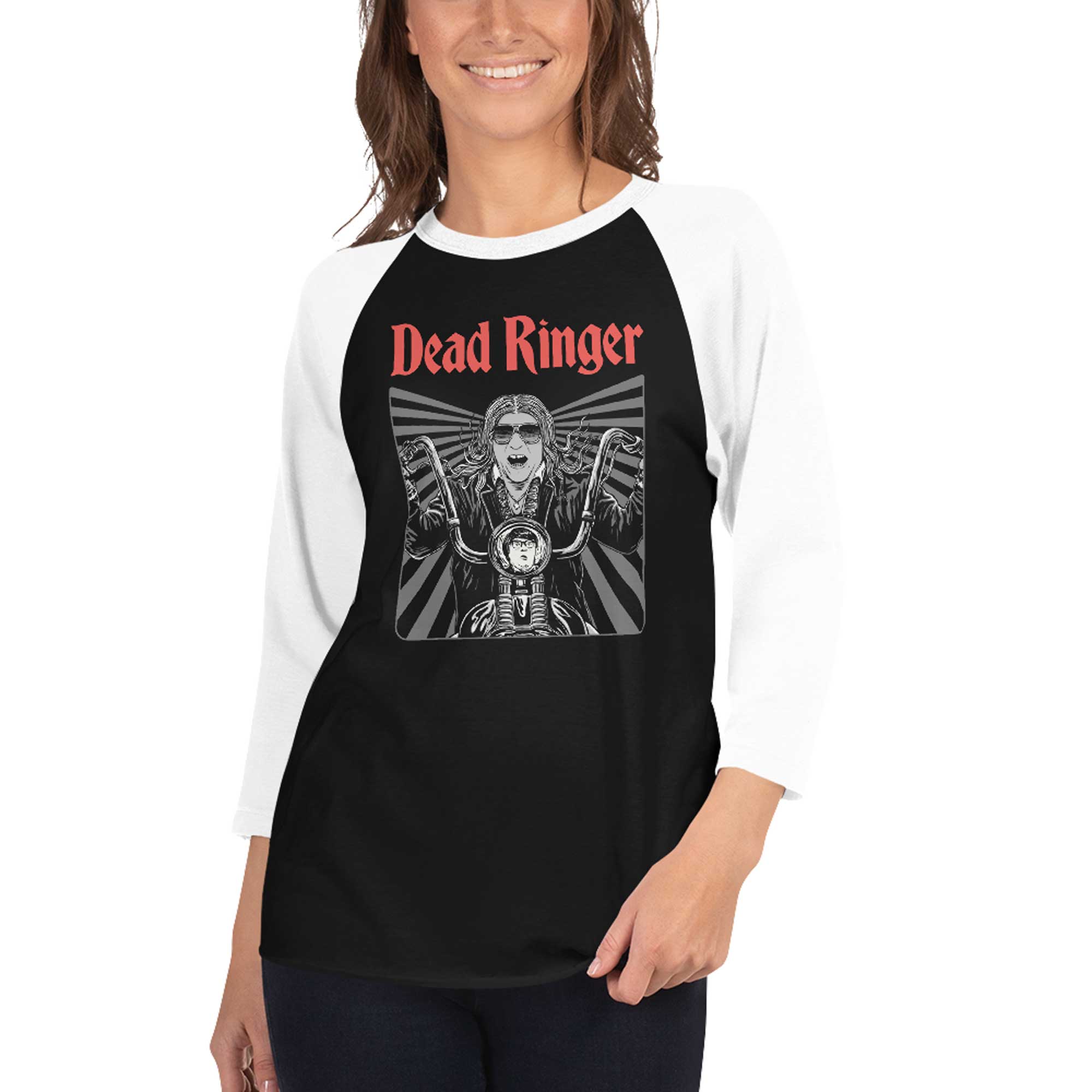 Dead Ringer Vintage Graphic Tee | Meat Loaf Baseball T-shirt Female Model Closeup - Solid Threads