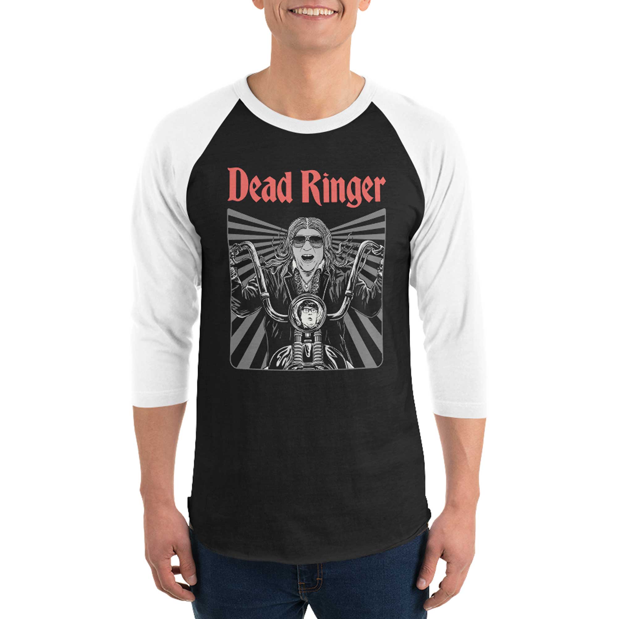 Dead Ringer Vintage Graphic Tee | Retro Meat Loaf Baseball T-shirt Model Closeup - Solid Threads
