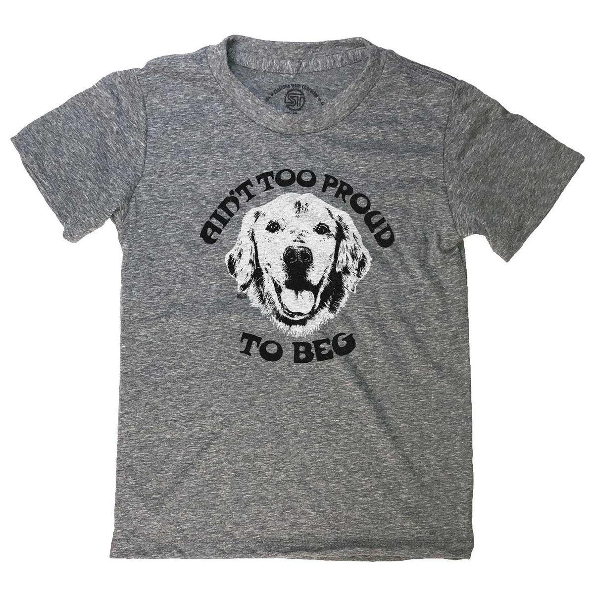 Cute Kid&#39;s Ain&#39;t Too Proud to Beg Retro Graphic Tee | Funny Dog T-shirt for Youth | Solid Threads