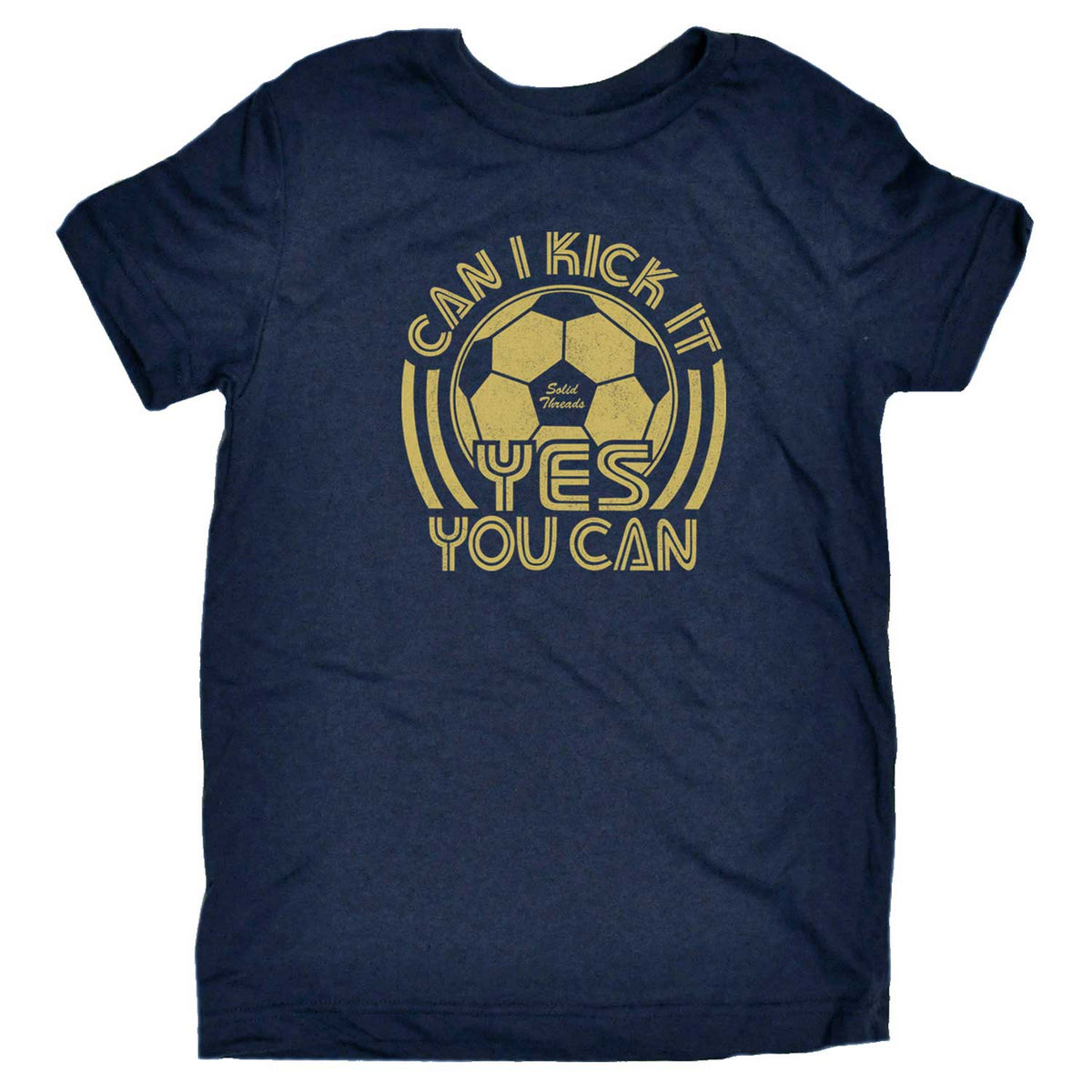 Kid&#39;s Can I Kick It, Yes You Can Retro Sports Graphic Tee | Funny Soccer T-shirt | Solid Threads