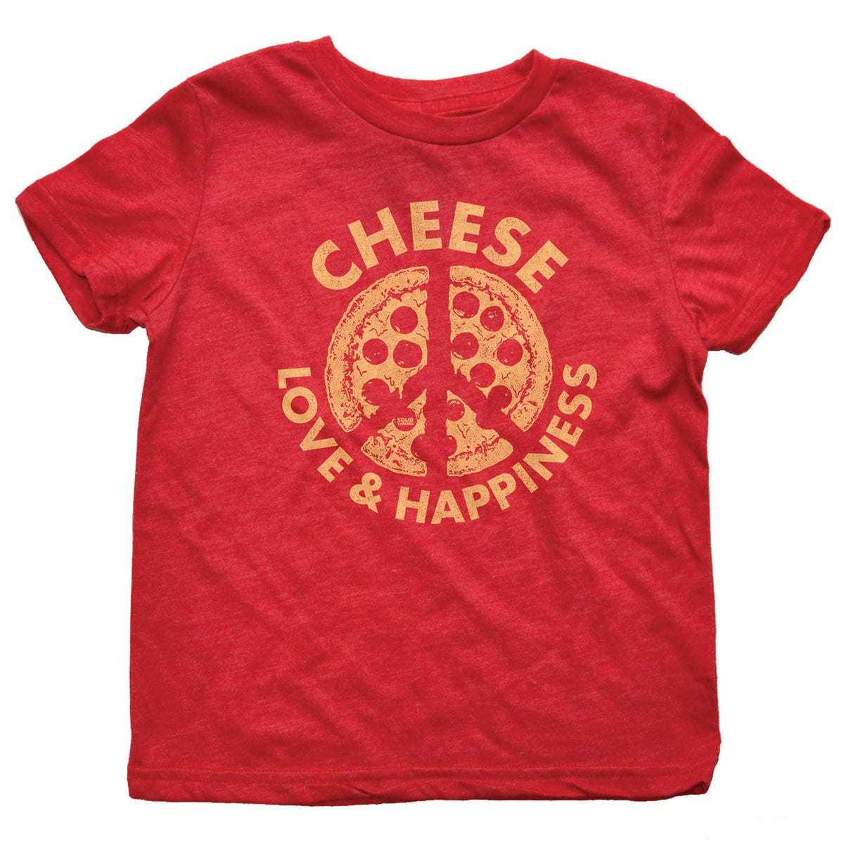 Kid&#39;s Cheese Love &amp; Happiness Retro Pizza Graphic Tee | Cute Peace Sign T-shirt | Solid Threads