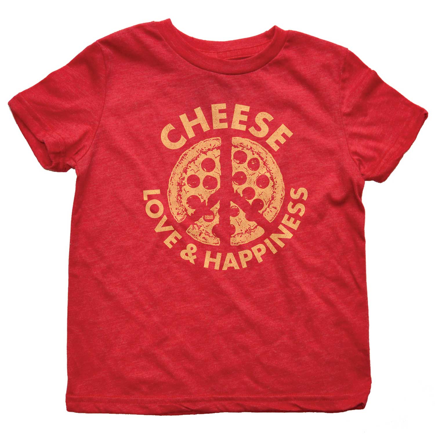 Kid's Cheese Love & Happiness Retro Pizza Graphic Tee | Cute Peace Sign T-shirt | Solid Threads