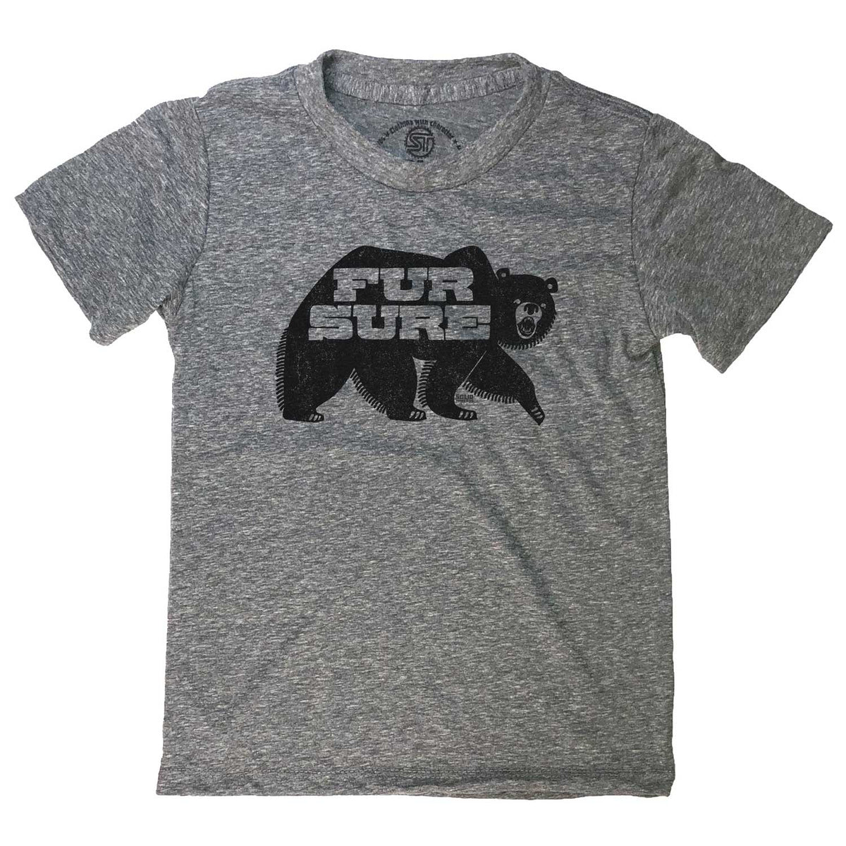 Kids Fur Sure Retro Bear Cub Graphic T-Shirt | Cute Funny Animal Lover Tee | Solid Threads