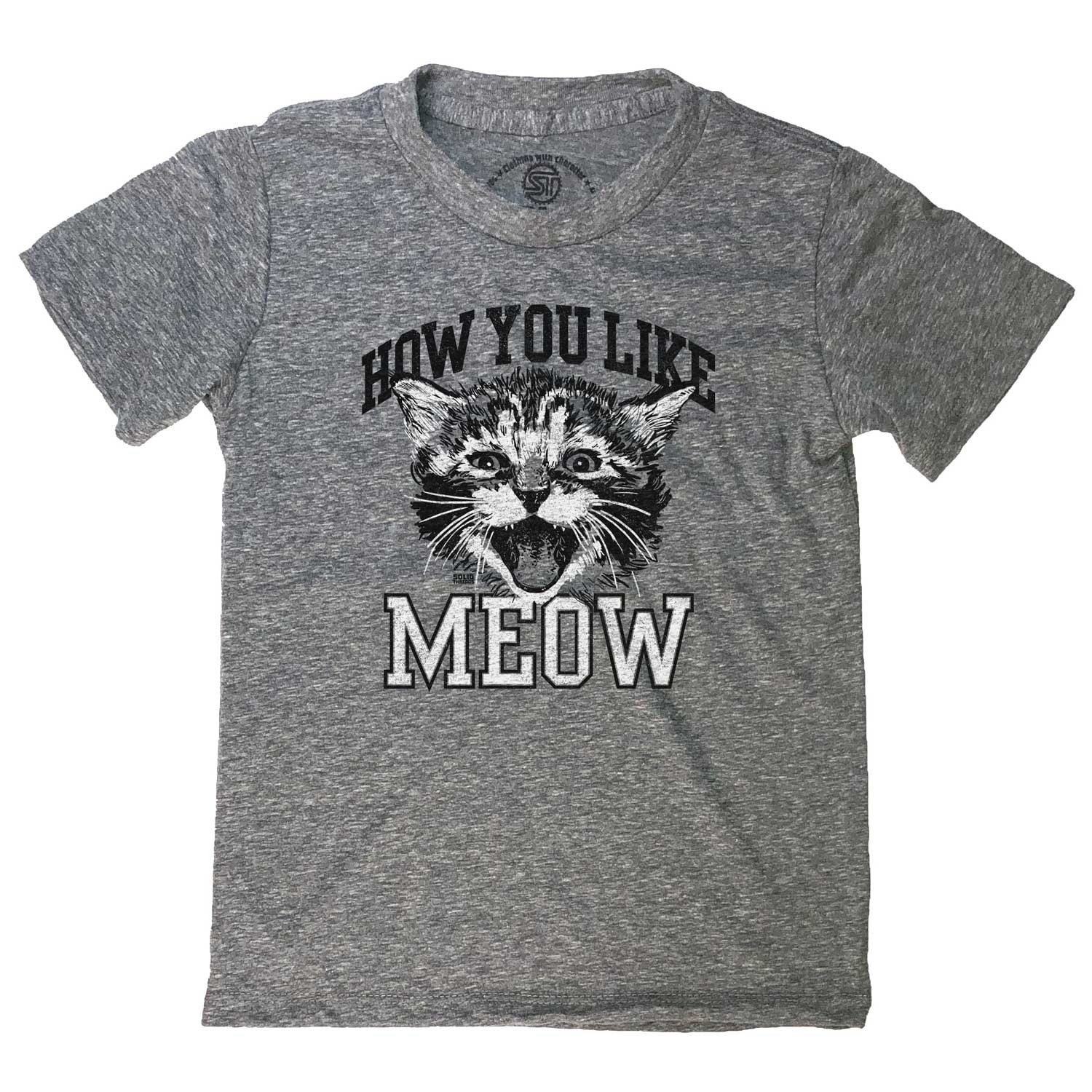 Kid's How You Like Meow Retro Kitten Graphic Tee | Funny Cat Lover T-shirt for Youth | Solid Threads