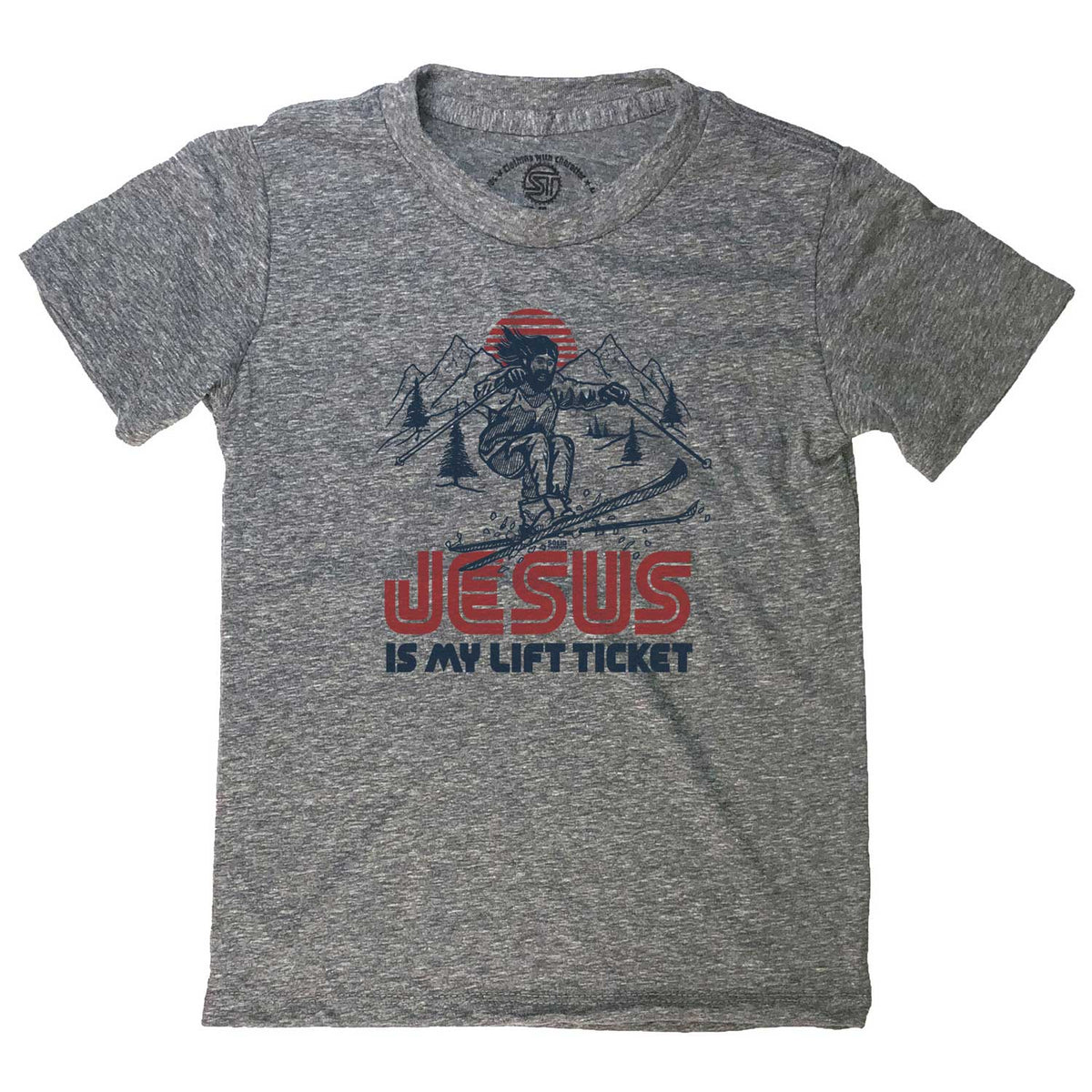 Kid&#39;s Jesus is My Lift Ticket Funny Skiing Graphic Tee | Cute Snow Mountains T-shirt | Solid Threads