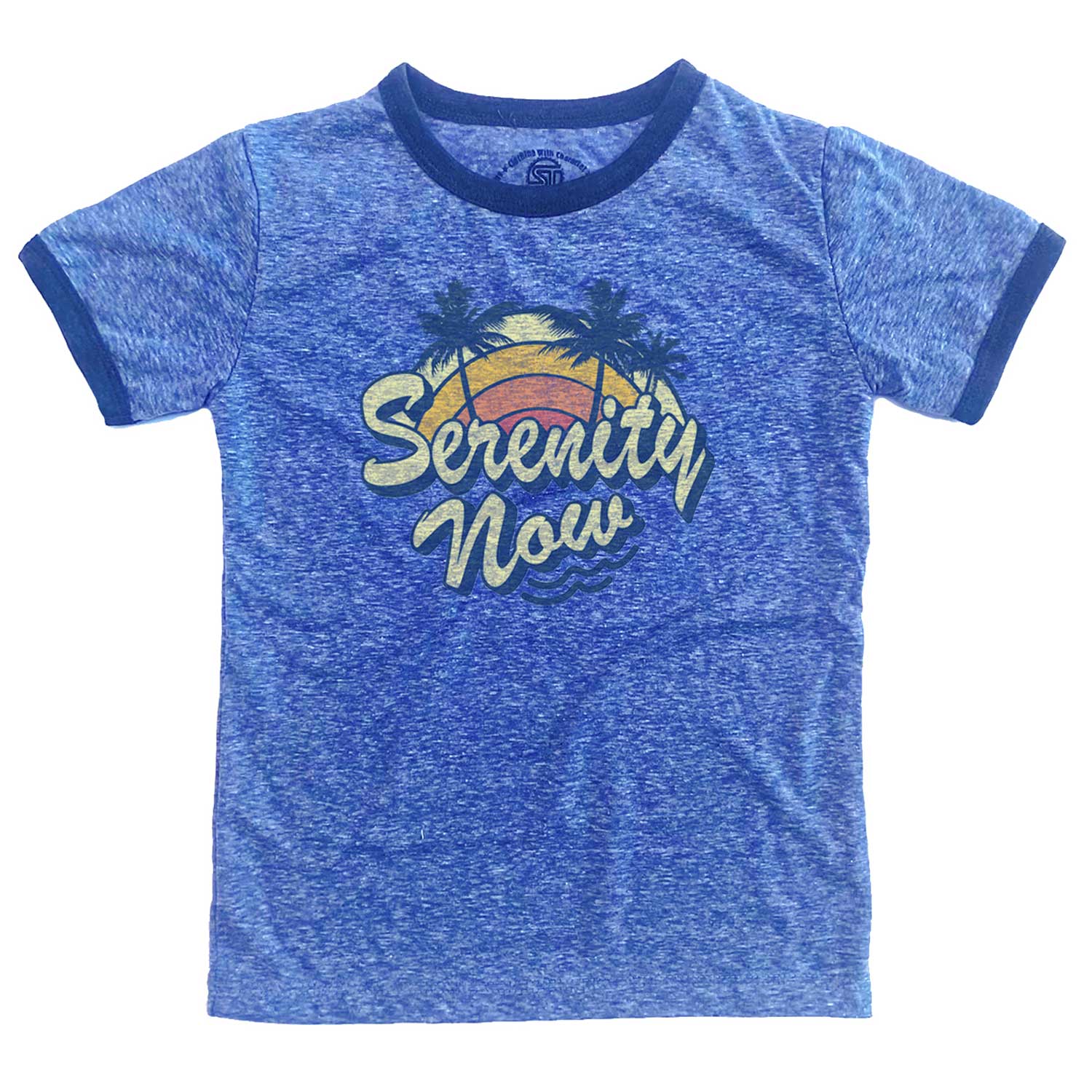 Kids Serenity Now Cool Summer Graphic T-Shirt | Cute Retro Beach Vacation Tee | Solid Threads
