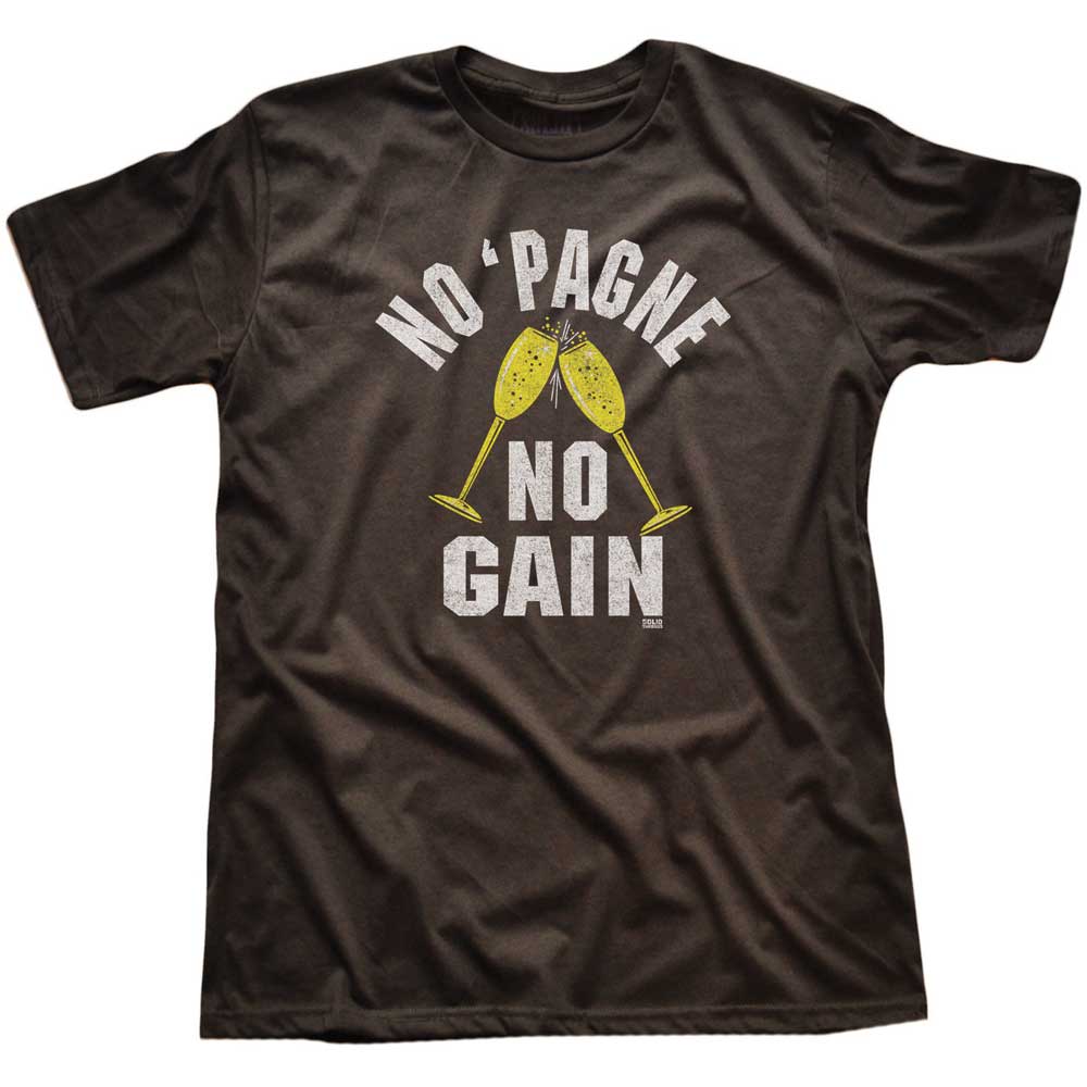 Men's No Pagne No Gain Vintage Graphic T-Shirt | Funny Drinking Blackwash Tee | Solid Threads