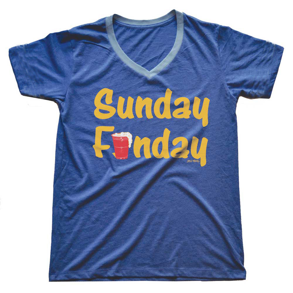 Sunday Funday Vintage V-neck T-shirt | Funny Drinking Shirt -SOLID THREADS