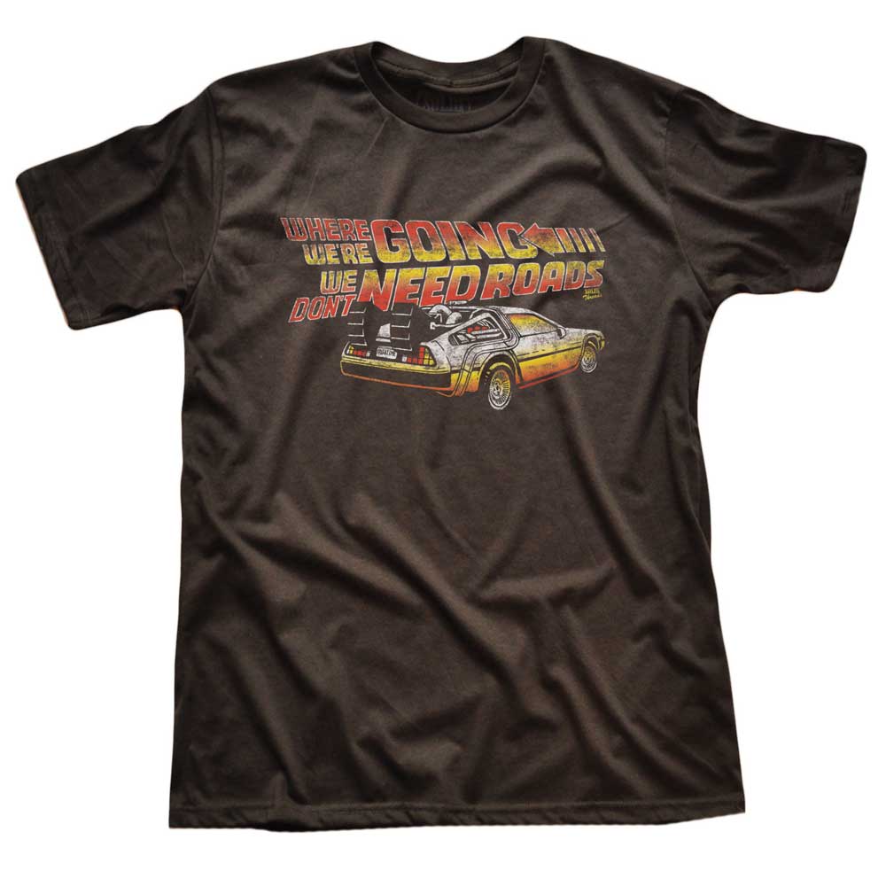 Men's Where We're Going We Don't Need Roads Retro Back To The Future 80s Graphic Tee | Solid Threads
