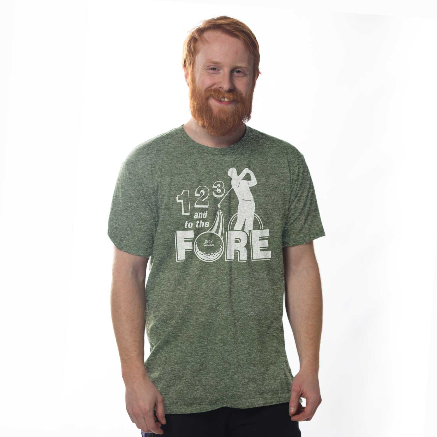 Men’s 1, 2, 3, Fore Vintage Graphic Tee | Funny Golf Course T-shirt on Model | Solid Threads