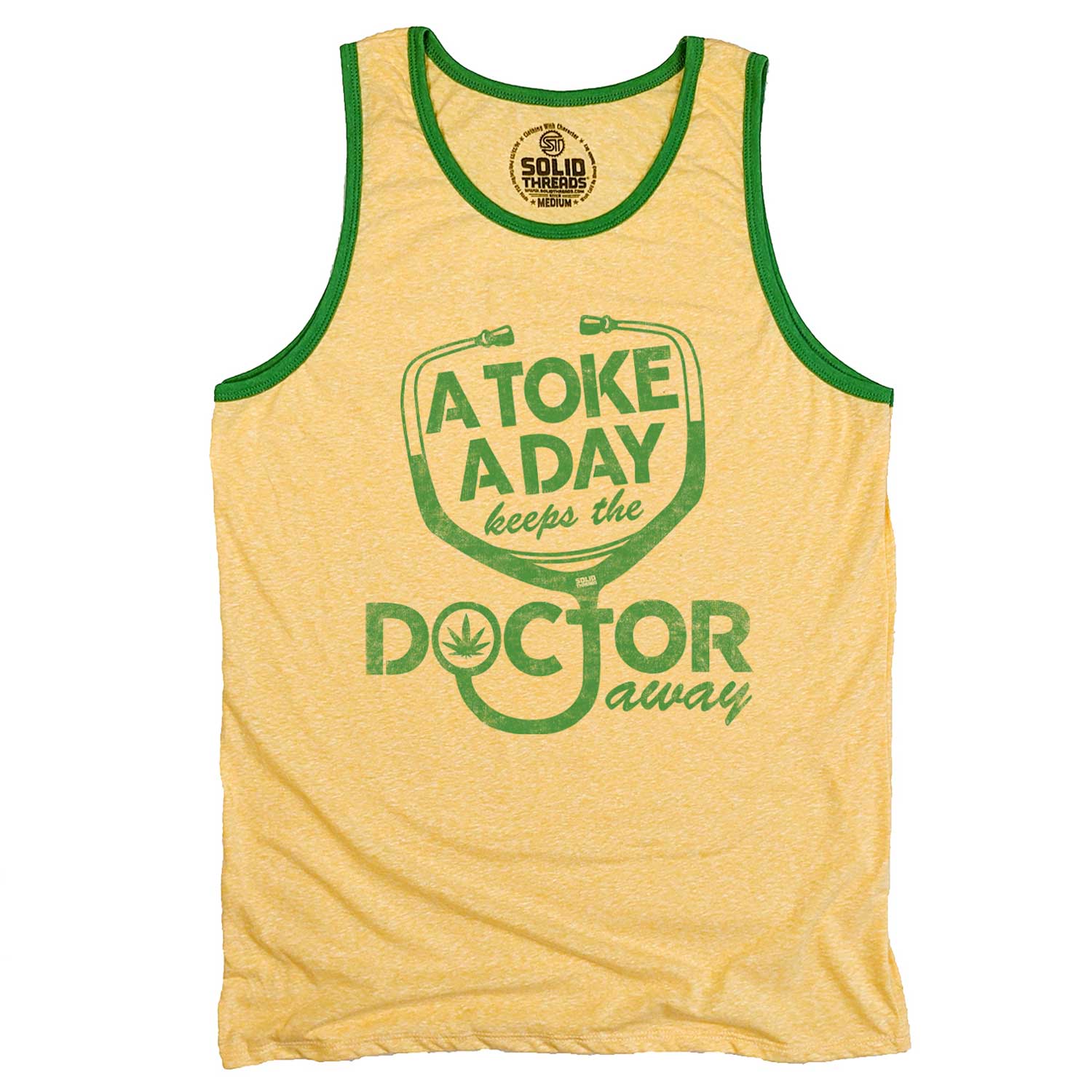 Men's A Toke A Day Keeps The Doctor Away Graphic Tank Top | Stoner Sleeveless Shirt | Solid Threads