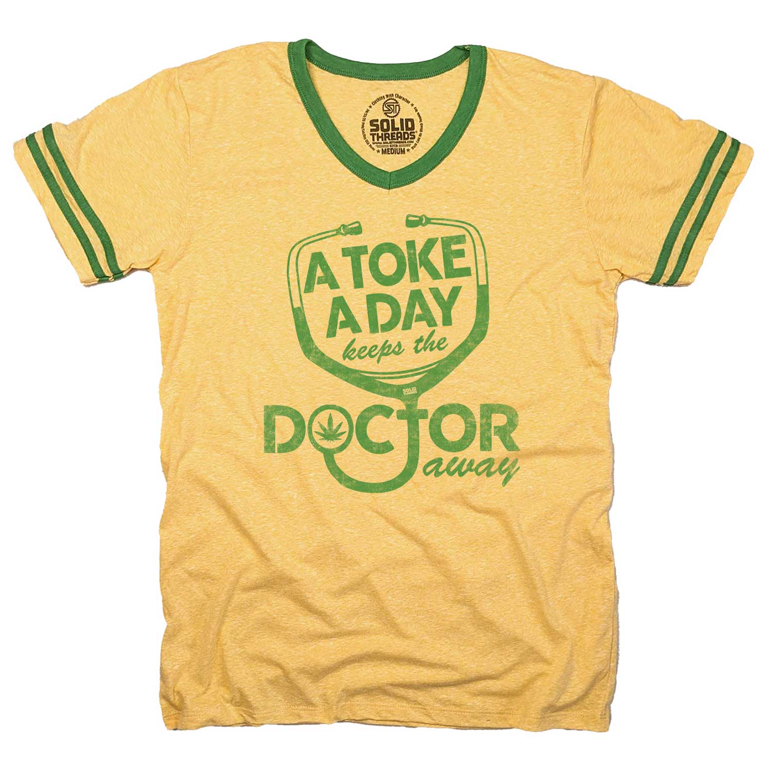 Men's A Toke A Day Keeps The Doctor Away Funny Graphic V-Neck Tee | Stoner T-Shirt | Solid Threads