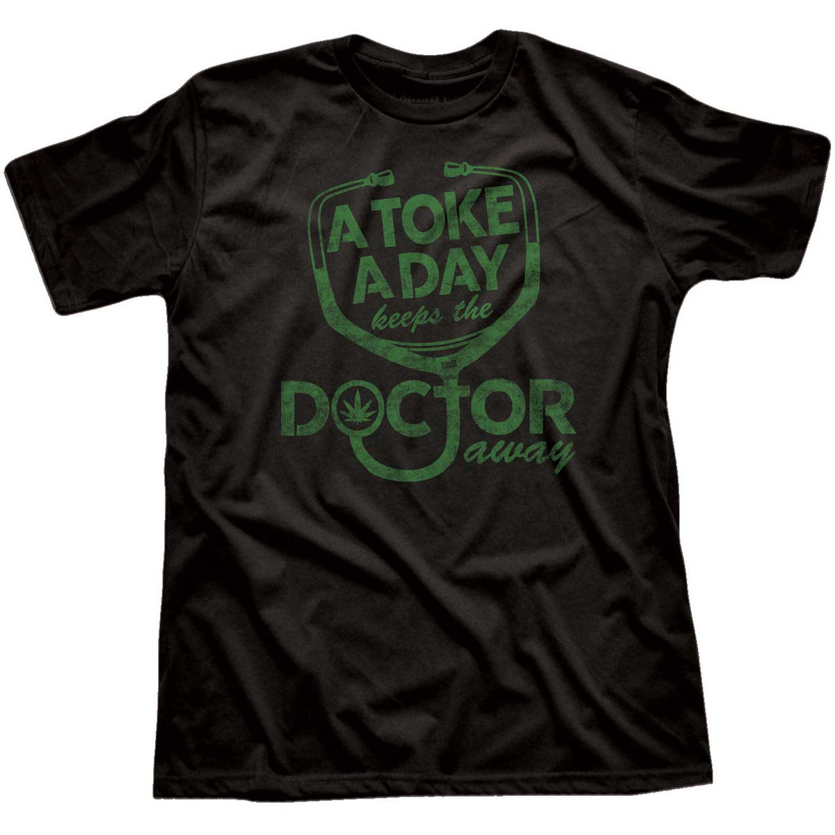 Men&#39;s A Toke A Day Keeps Doctor Away Vintage T-Shirt | Funny 420 Black Graphic Tee | Solid Threads