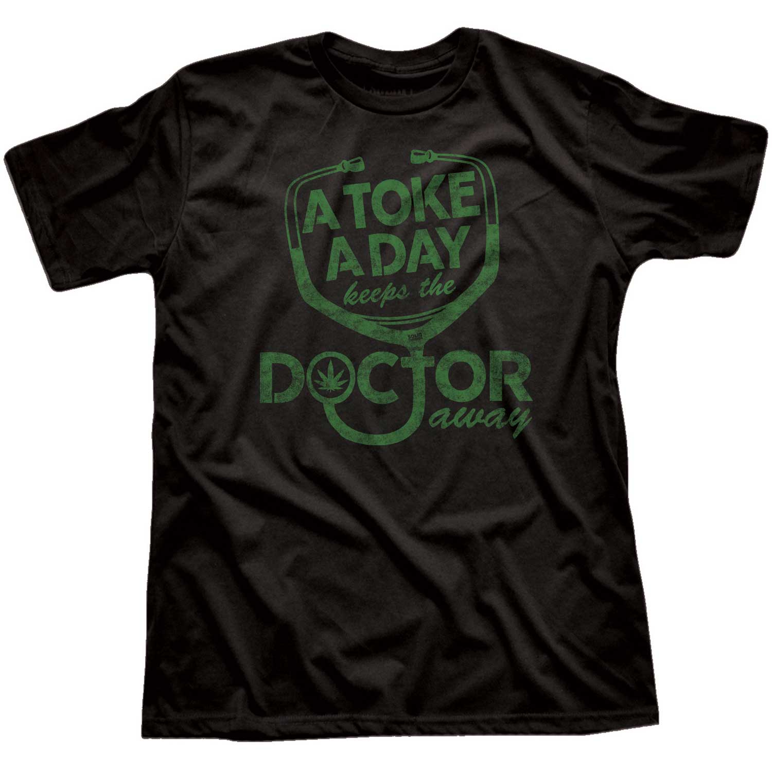 Men's A Toke A Day Keeps Doctor Away Vintage T-Shirt | Funny 420 Black Graphic Tee | Solid Threads