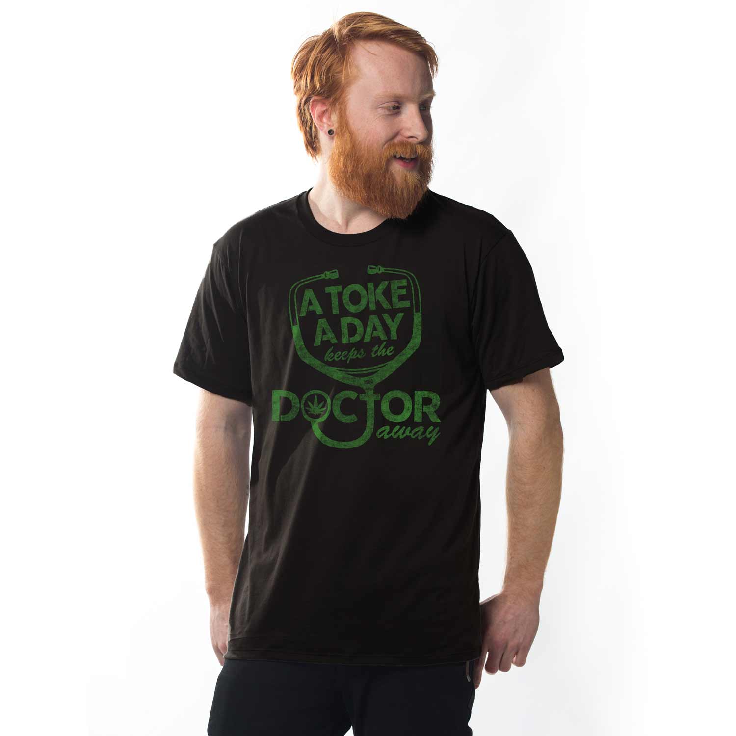 Men's A Toke A Day Doctor Away Retro T-Shirt | Funny Marijuana Graphic Tee On Model | Solid Threads