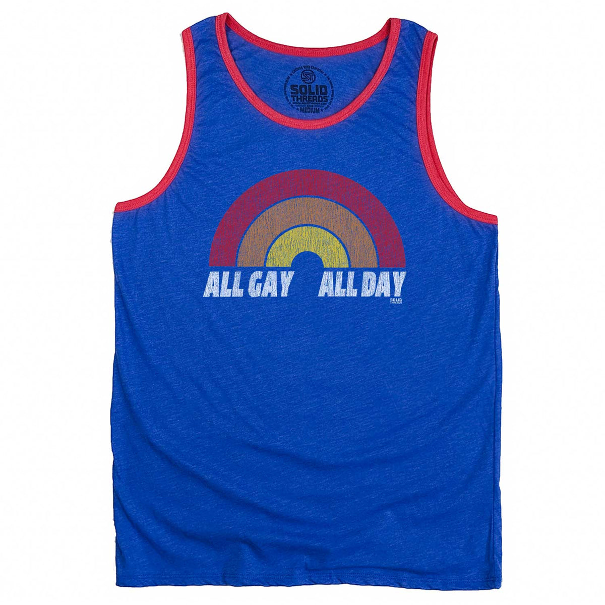Men&#39;s All Gay All Day Vintage Graphic Tank Top | Funny LGBTQ Pride Sleeveless Shirt | SOLID THREADS