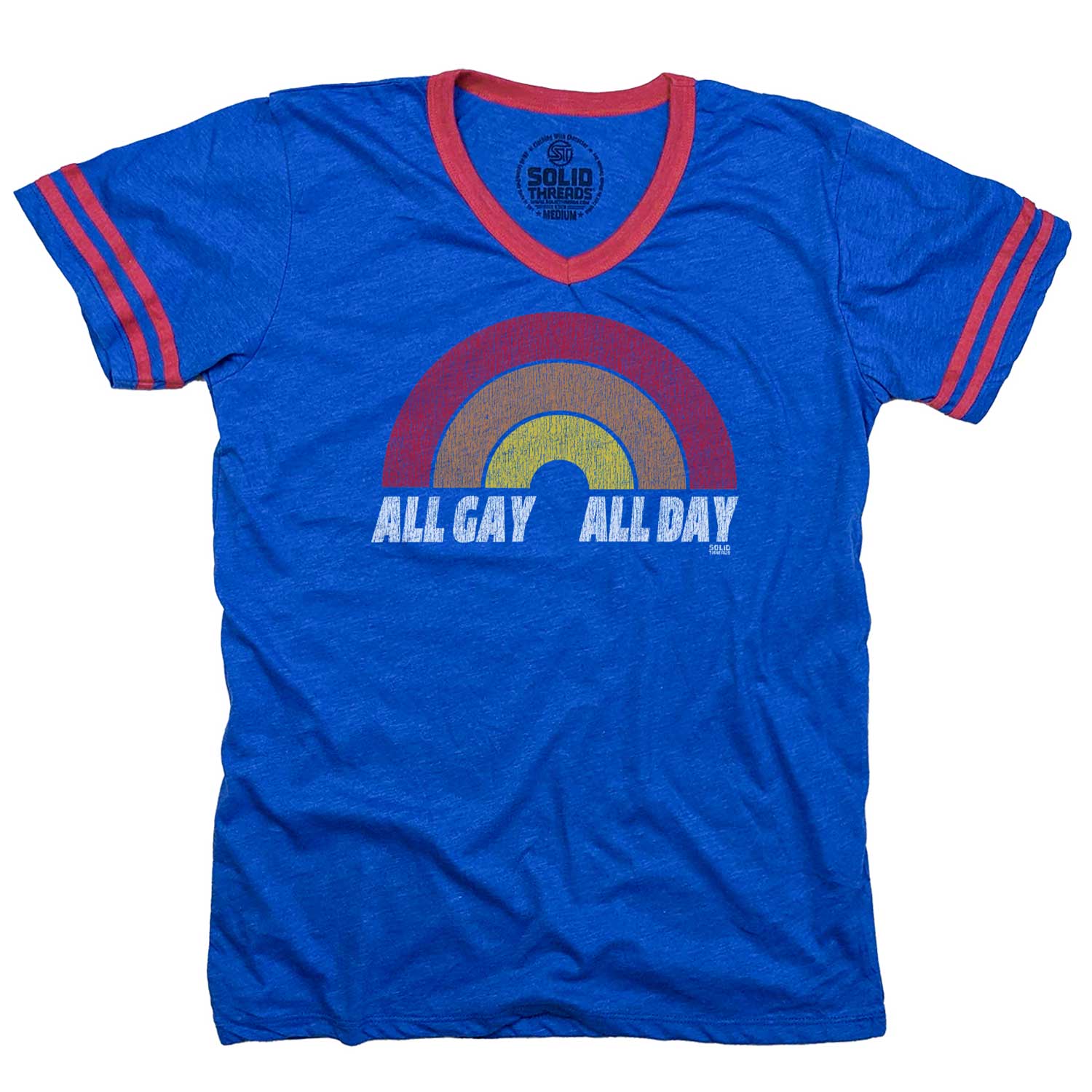 Men's All Gay All Day Vintage Graphic V-Neck Tee | Funny LGBTQ Retro Pride Shirt | SOLID THREADS