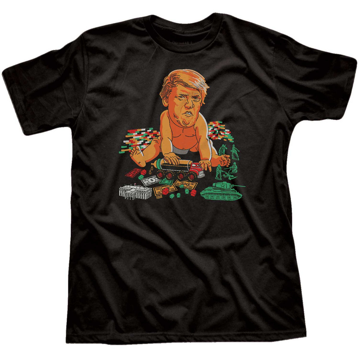 Men&#39;s Baby Trump Vintage Graphic T-Shirt | Funny Corrupt Politician True Black Tee | Solid Threads