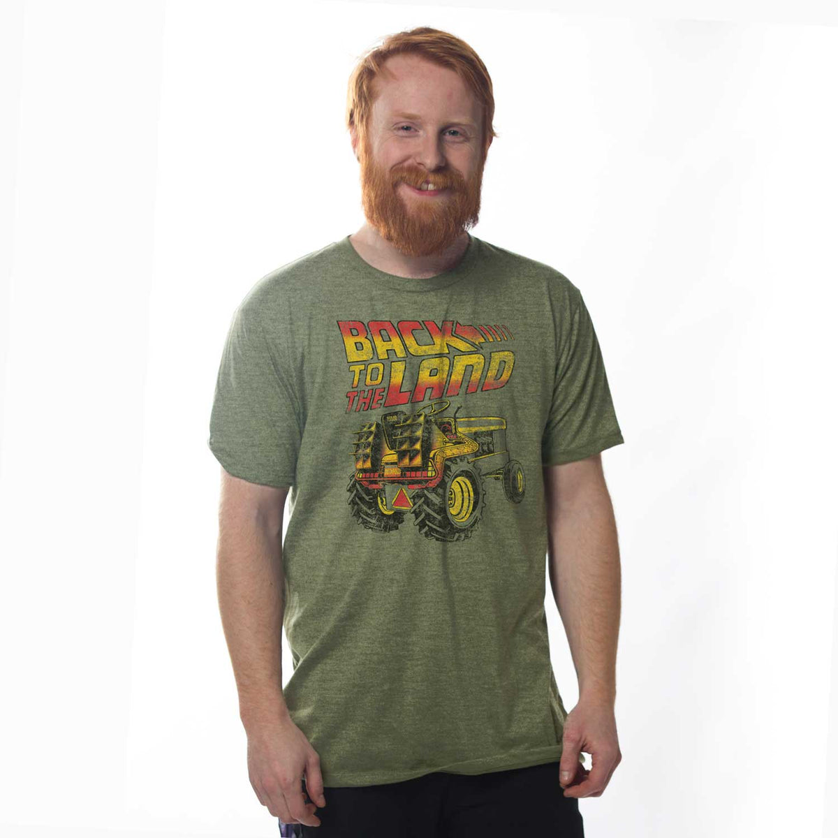 Men's Back To The Land Funny Graphic T-Shirt | Vintage Farming Triblend Tee on Model | Solid Threads