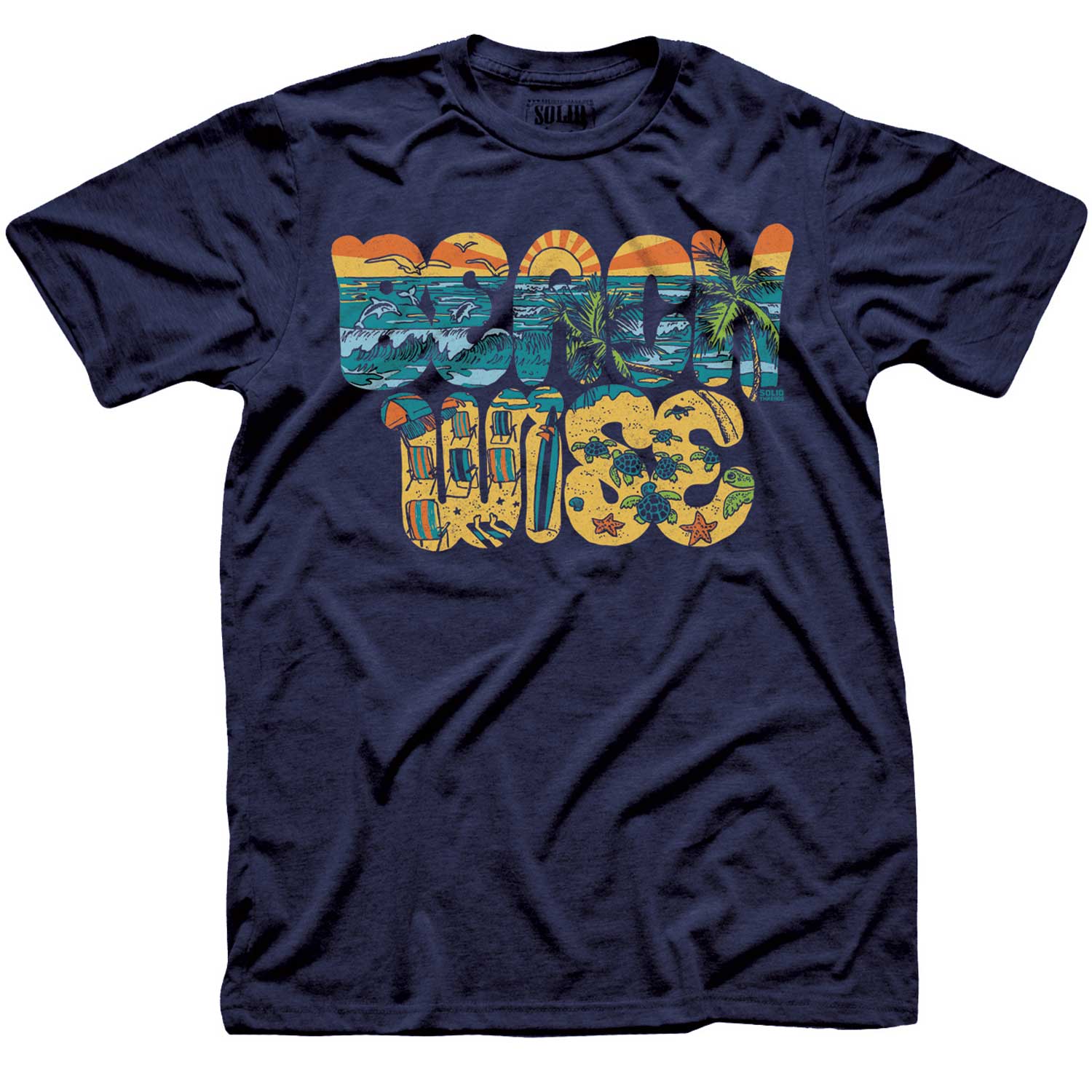 Men's Beach Wise Cool Ocean Graphic T-Shirt | Vintage Surfing Tee | Solid Threads