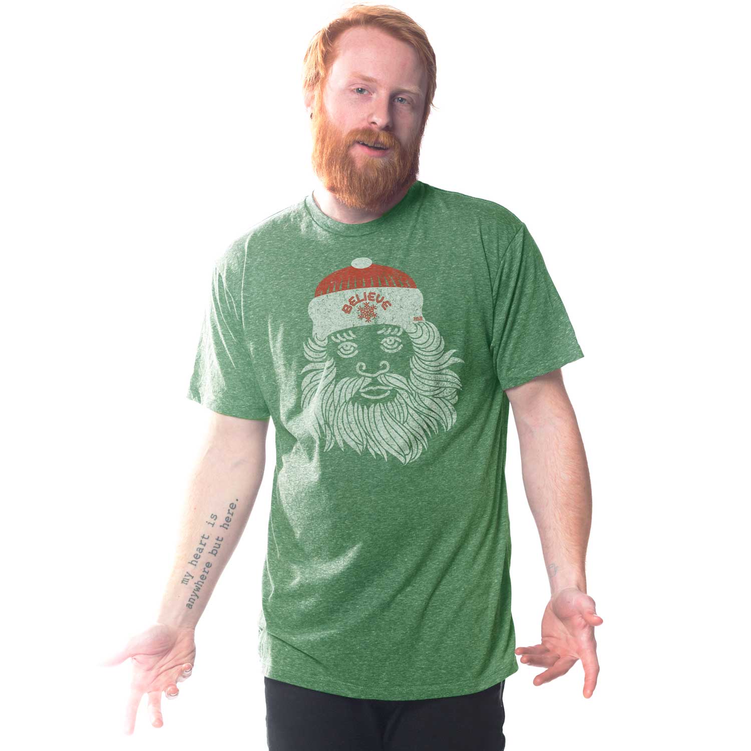 Men's Believe in Santa Cool Retro T-shirt | Funny Christmas Graphic Tee On Model | Solid Threads