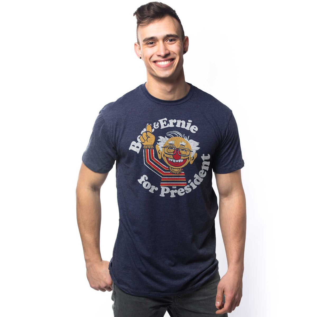 Men's Bernie Muppet Vintage Graphic T-Shirt | Funny Sesame Street Tee on Model | Solid Threads