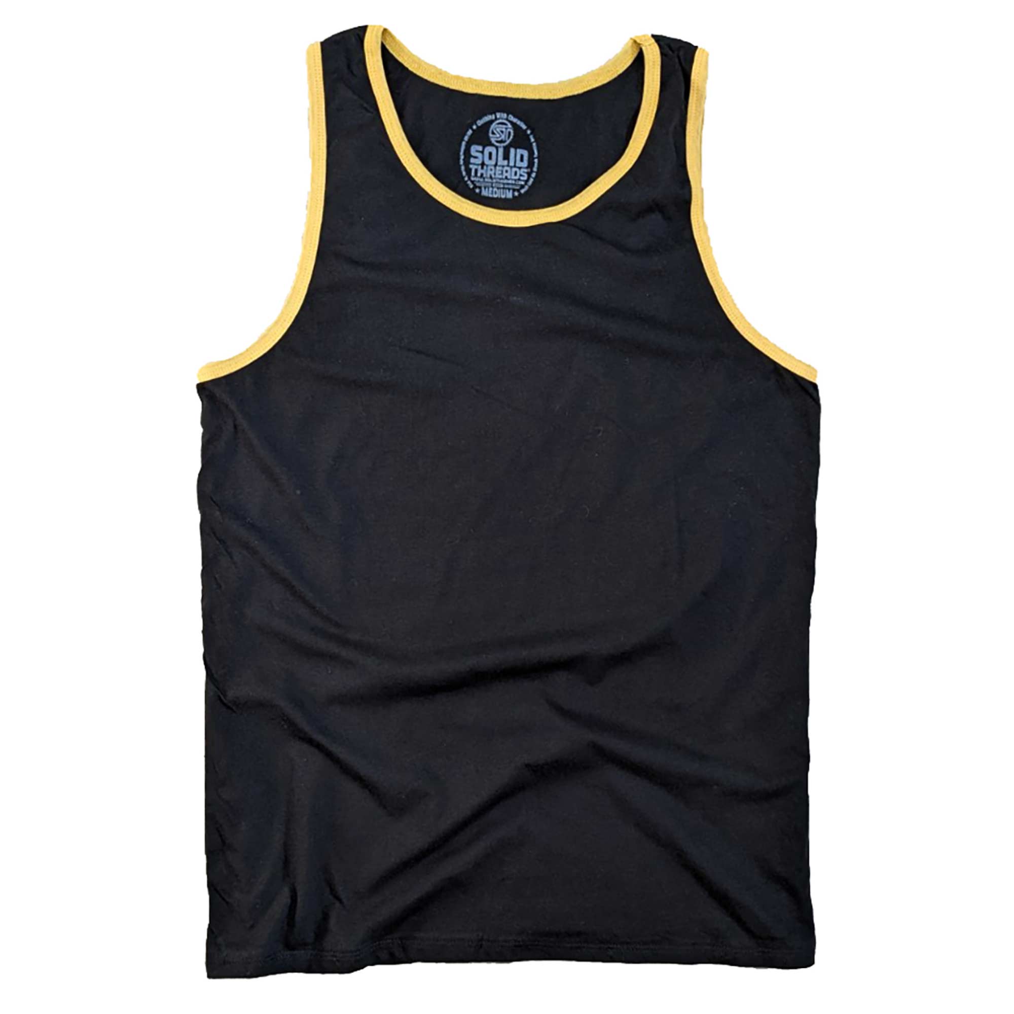 Men's Solid Threads Retro Ringer Tank Top Black/Gold | Vintage Inspired USA Made Tank Top
