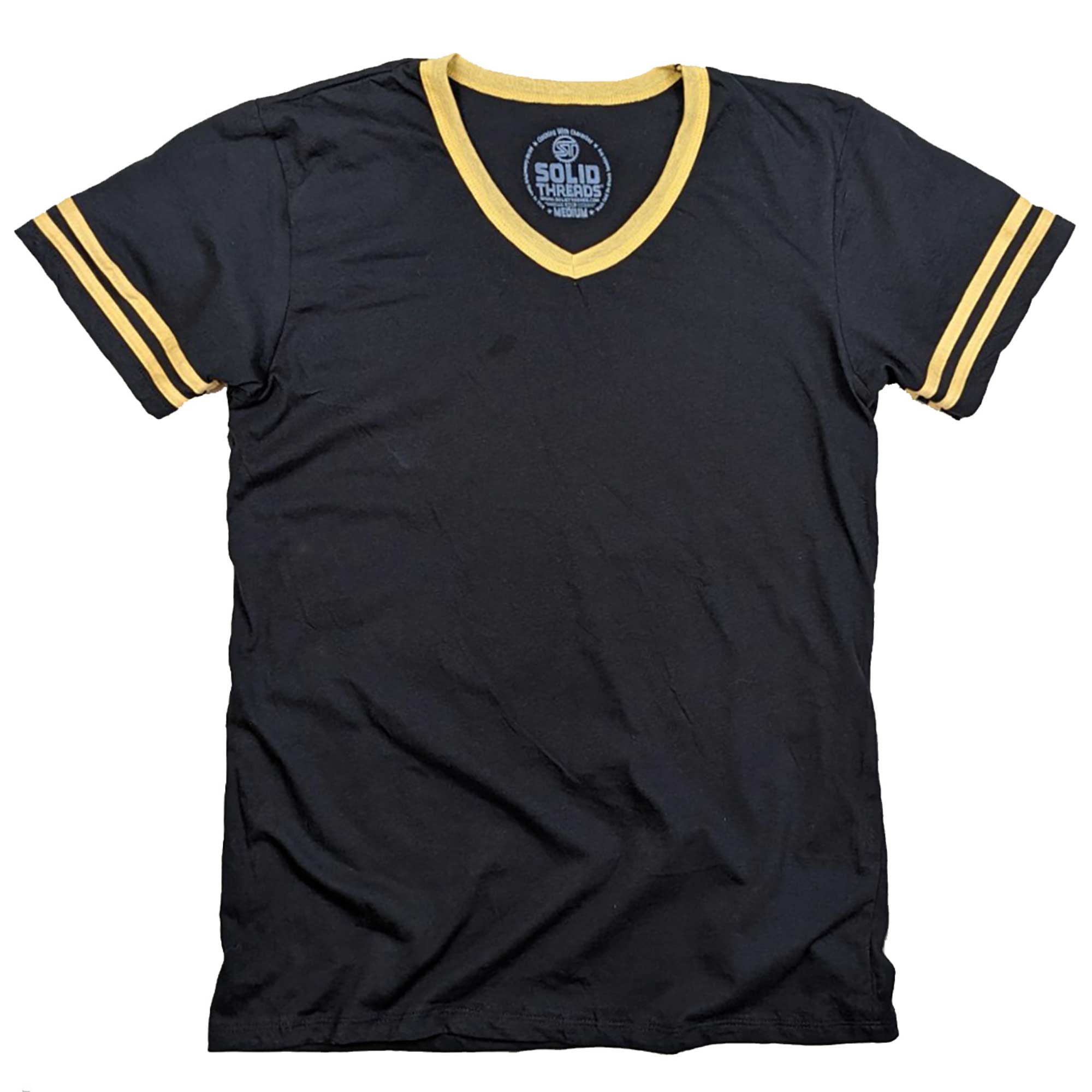 Men's Retro Ringer V-neck T-shirt Black/Gold | Super Soft Vintage Inspired Tee | USA Made