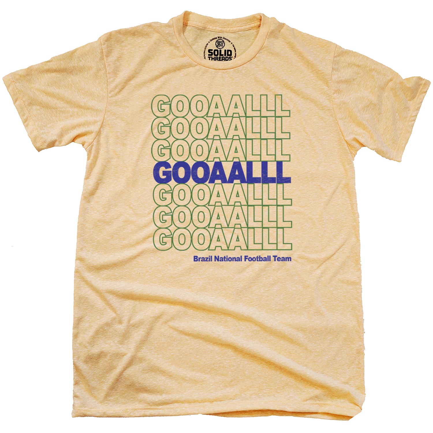 Men's Brazil Soccer Gooaalll Cool Football Graphic T-Shirt | Vintage Canarinho Tee | Solid Threads