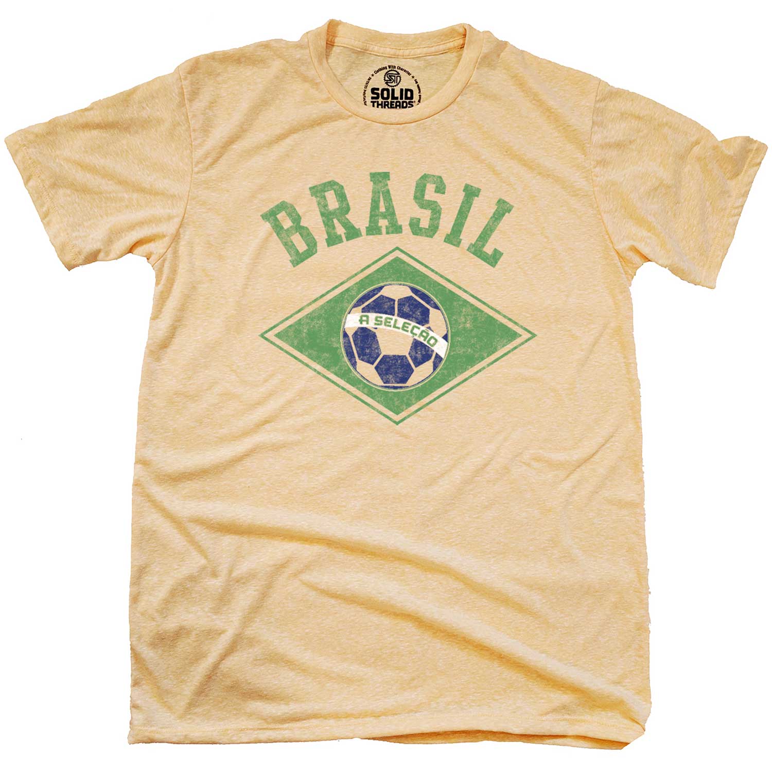 Men's Brazil National Soccer Team Retro Futbol Graphic T-Shirt | Cool Canarinho Tee | Solid Threads