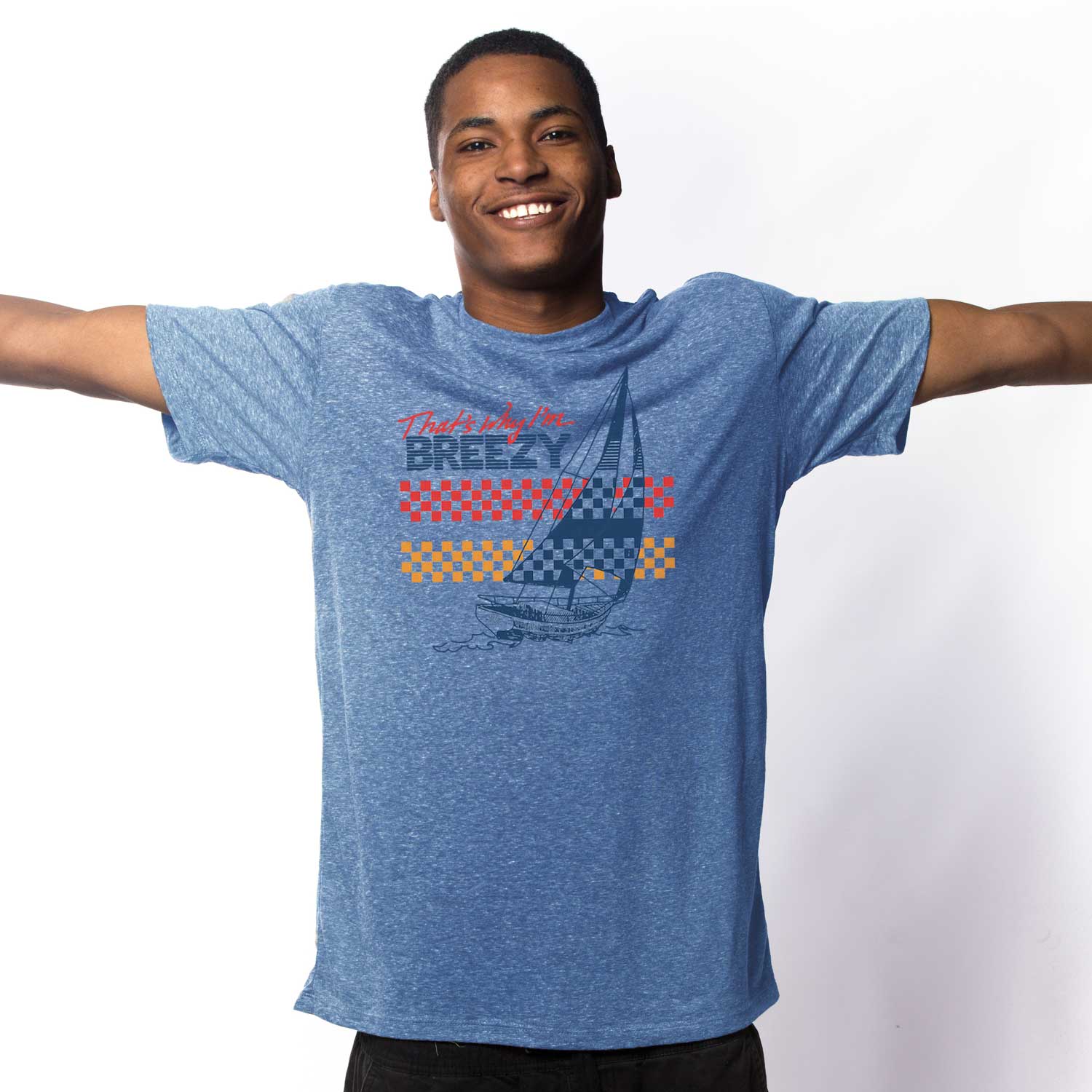 Men's That's Why I'm Breezy Vintage Graphic Tee | Retro Sailing T-Shirt on Model | Solid Threads