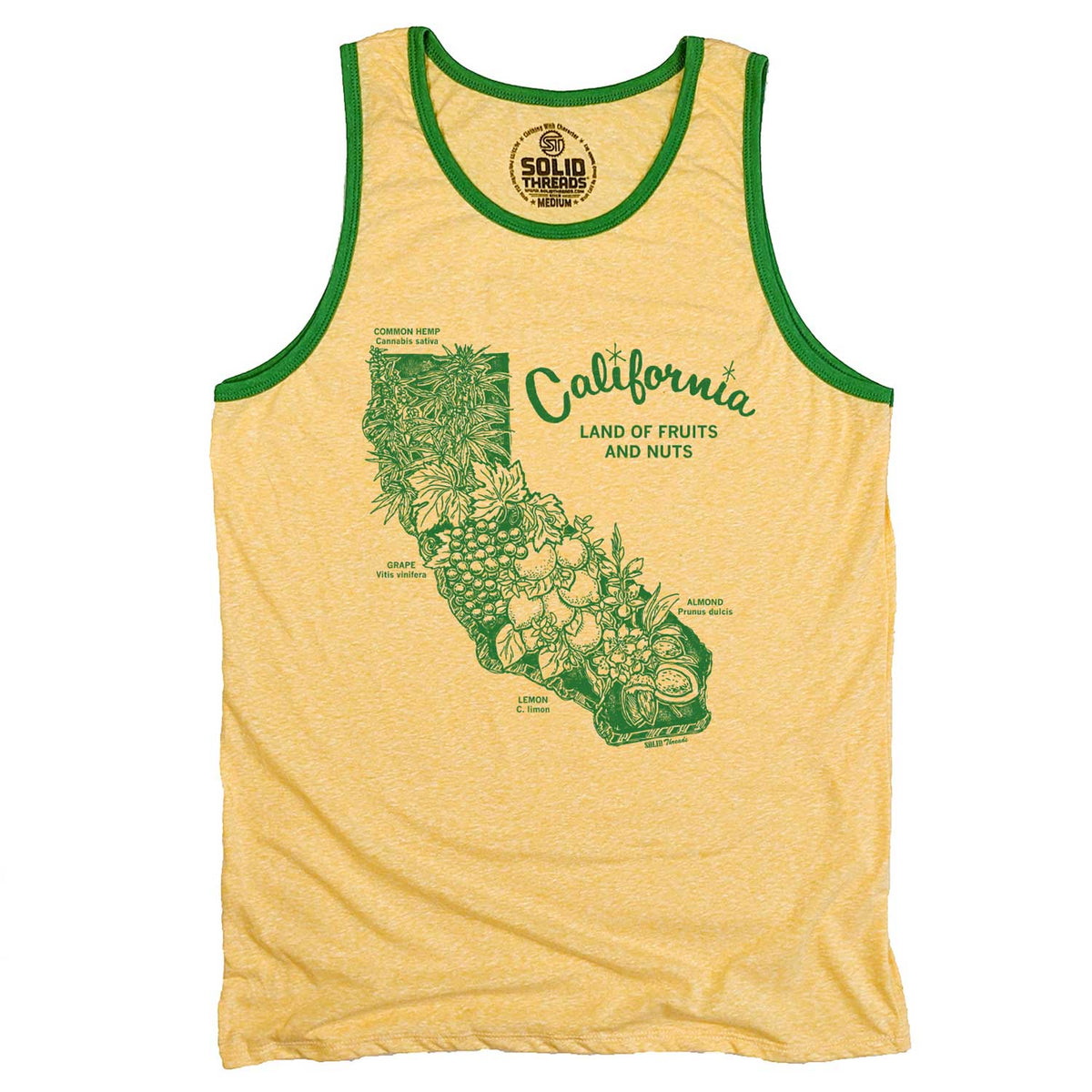 Men&#39;s California Land of Fruits and Nuts Graphic Tank Top | Funny Sleeveless Shirt | Solid Threads