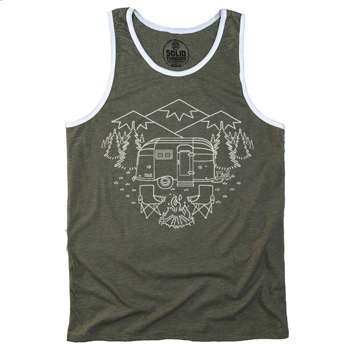 Men&#39;s Camp Site Vintage Graphic Tank Top | Cool Airstream T-shirt | Solid Threads