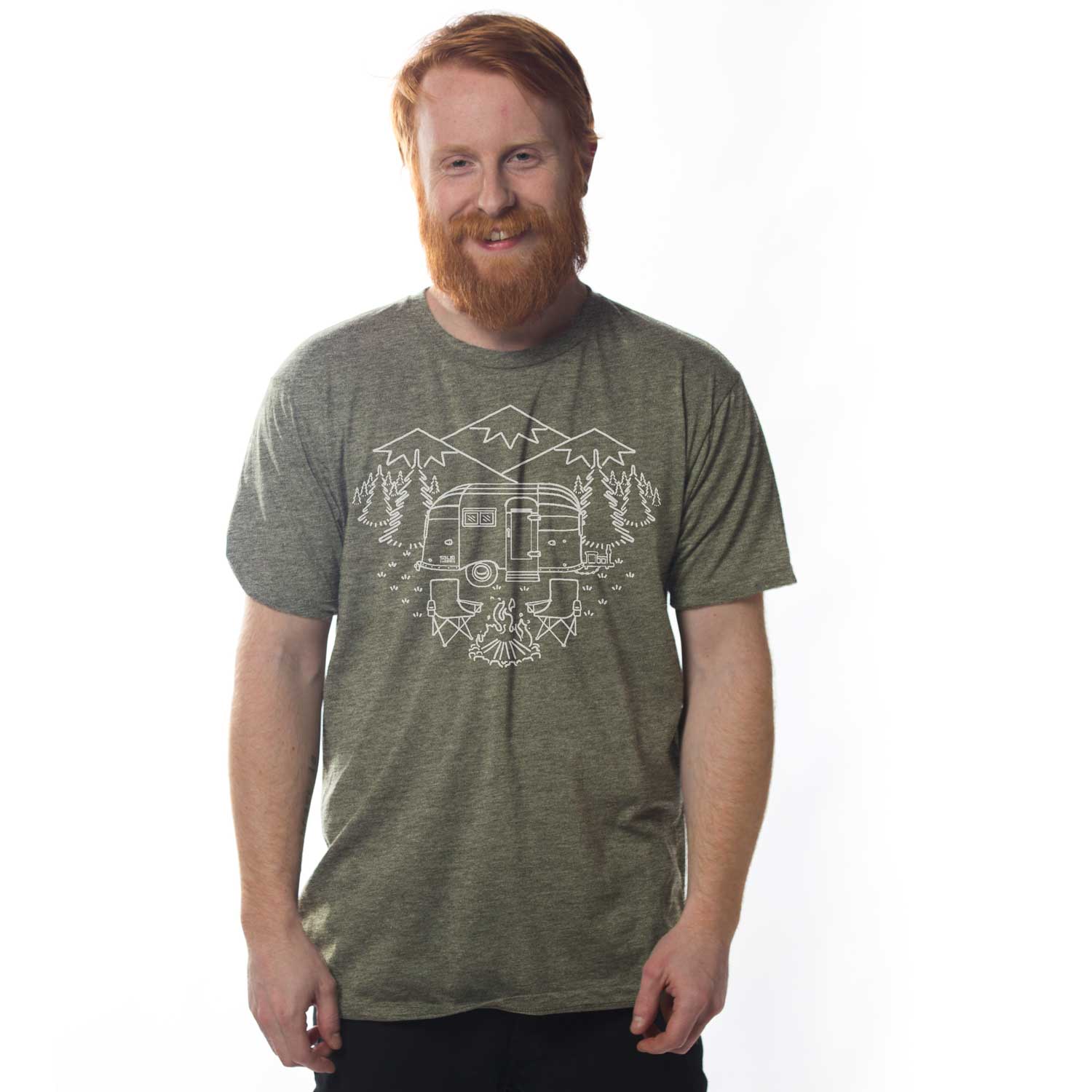 Men's Camp Site Vintage Graphic T-Shirt | Cool Hiking Triblend Tee on Model | Solid Threads