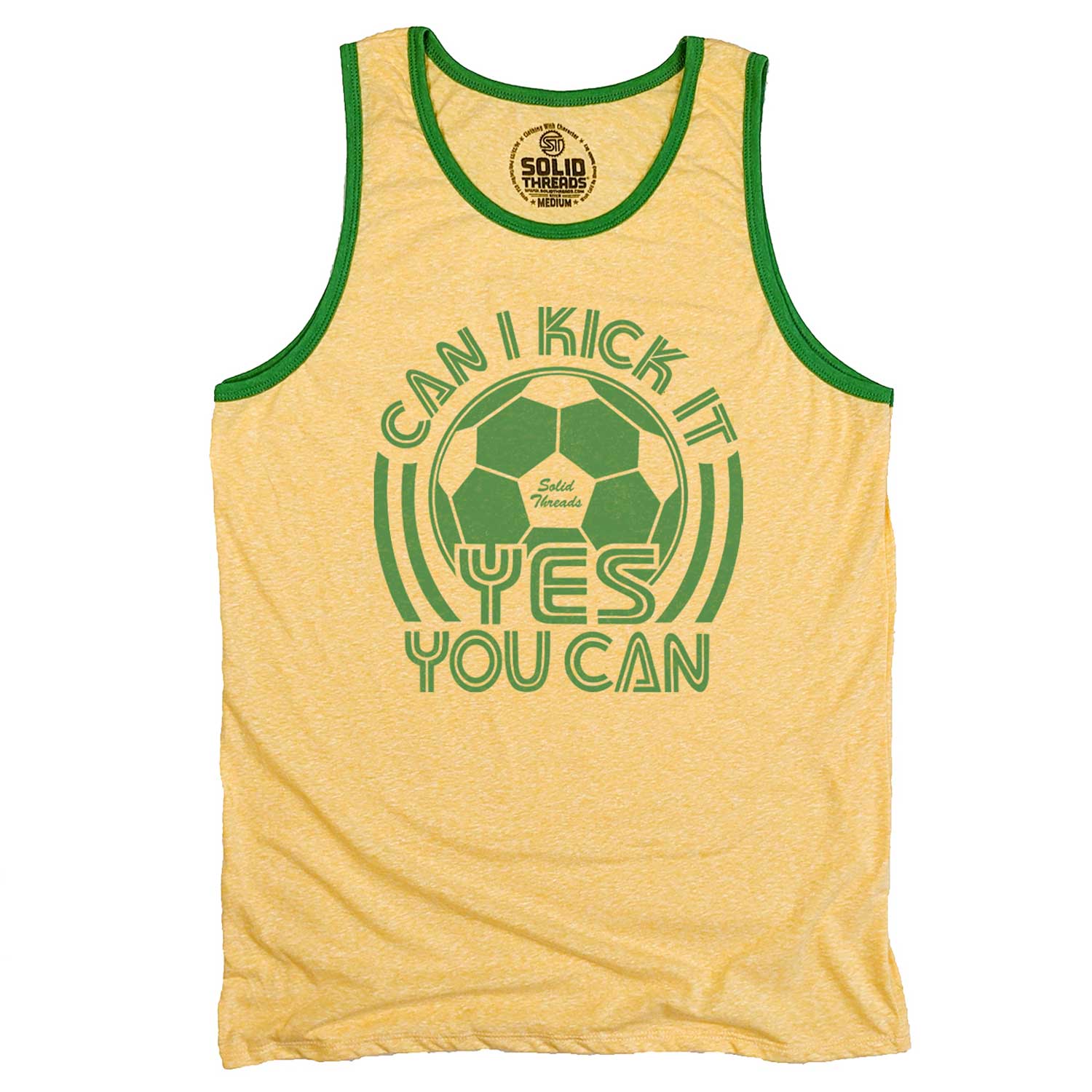 Men's Can I Kick It, Yes You Can Vintage Graphic Tank Top | Funny Soccer T-shirt | Solid Threads