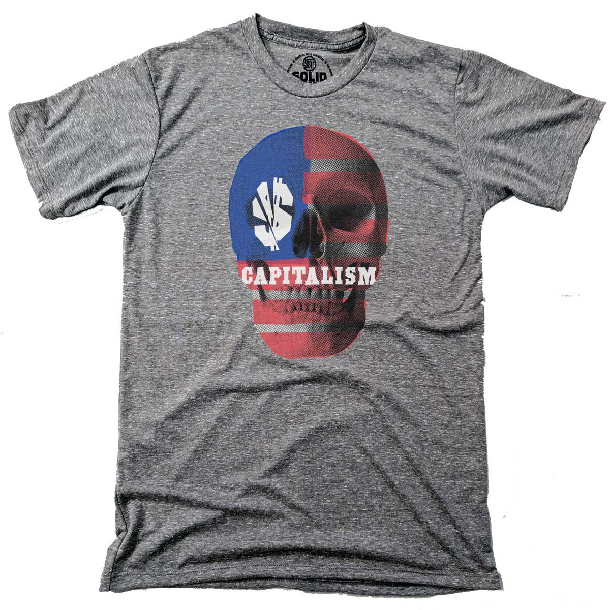 Men&#39;s Capitalism Skull Vintage Activist T-shirt | Cool Income Equality Triblend Graphic Tee | Solid Threads