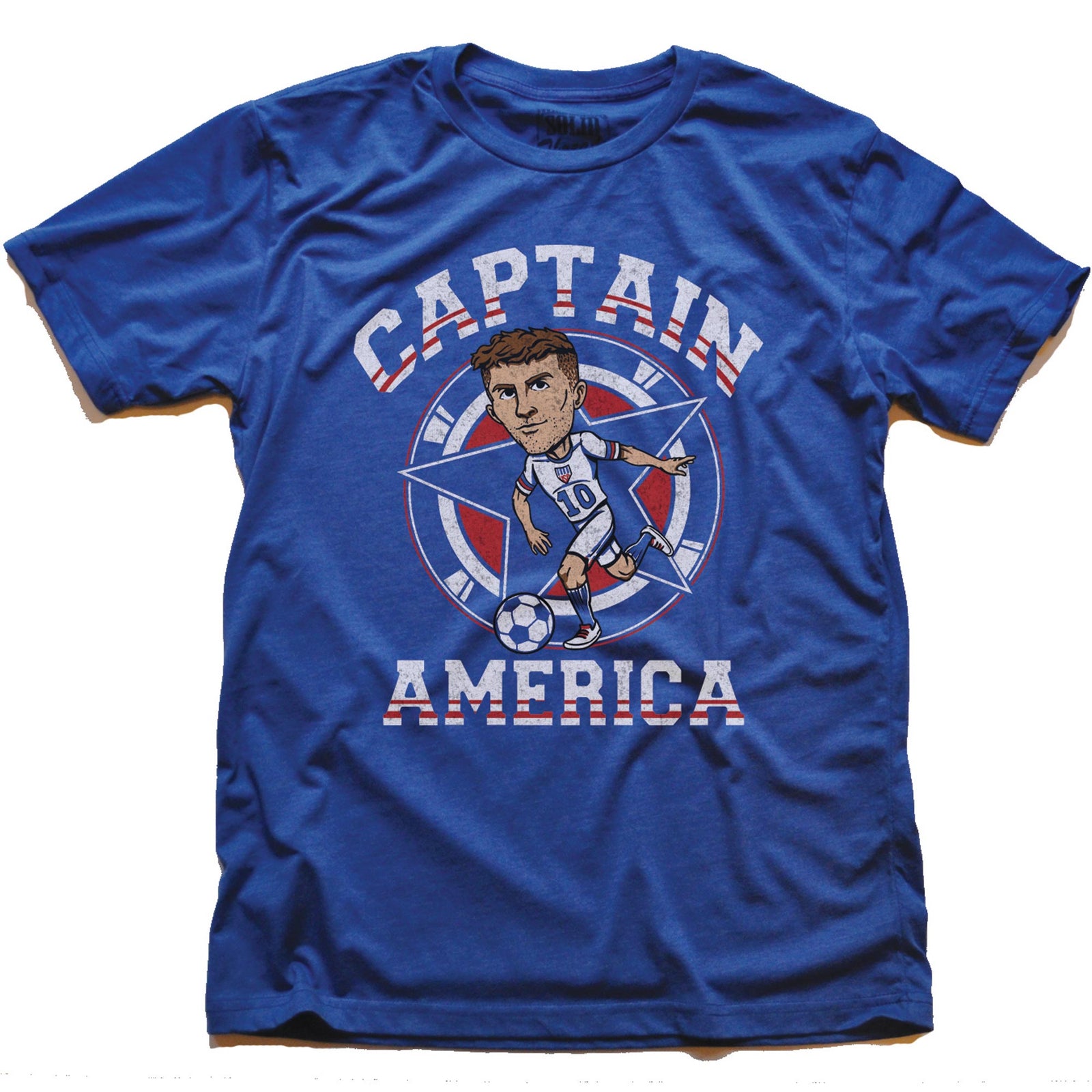 Men's Captain America Soccer Retro Graphic T-Shirt | Cool Christian Pulisic Soft Tee | Solid Threads