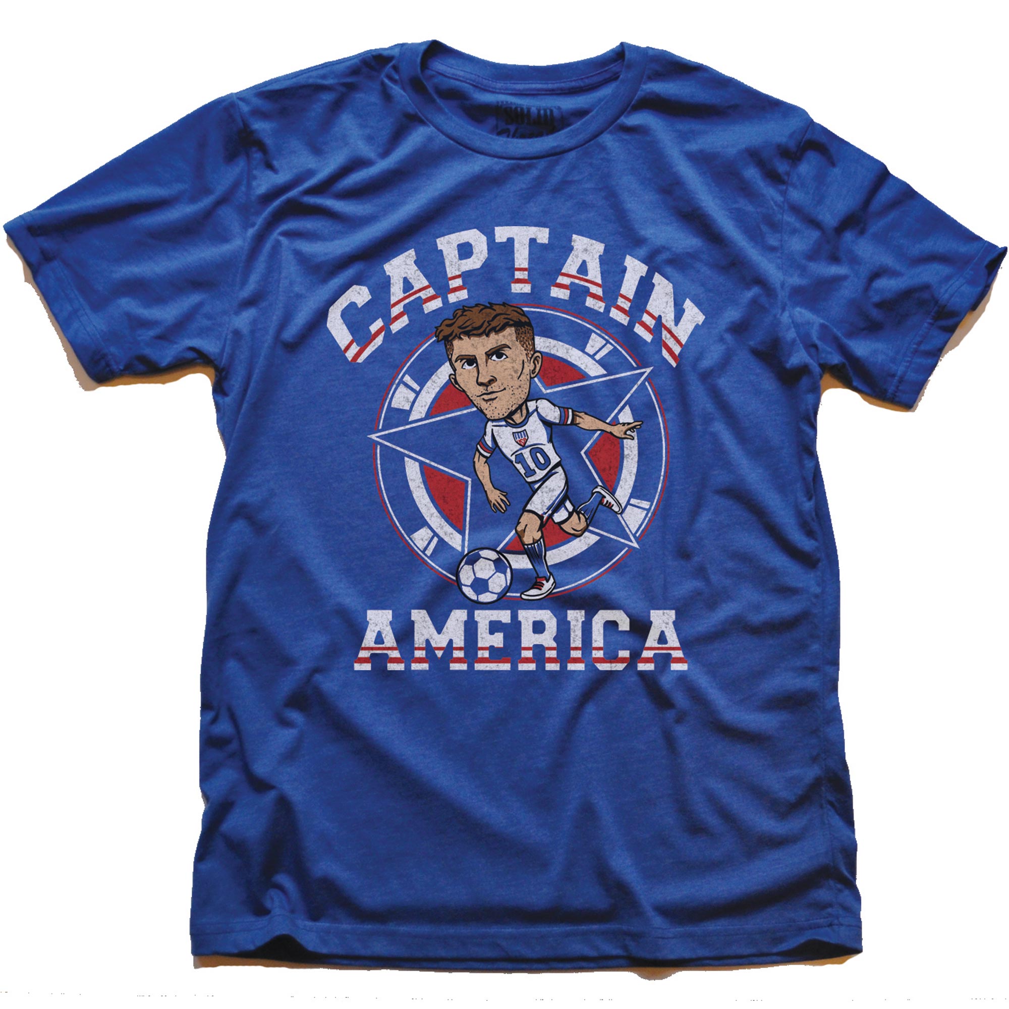 mens captain america vintage graphic tee | cool usa soccer royal red t-shirt - solid threads