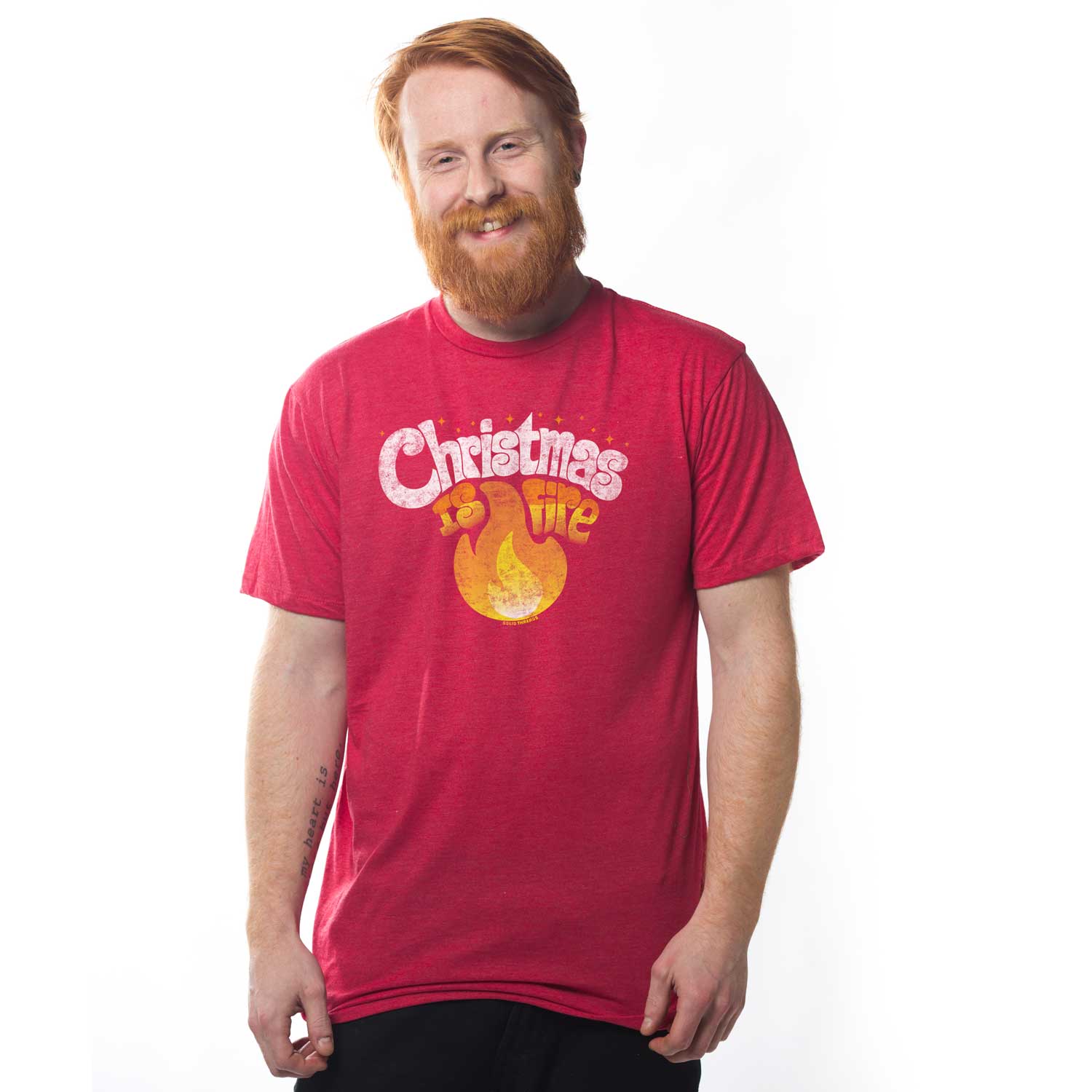 Men's Christmas is Fire Vintage Graphic Tee | Funny Holiday Cheer T-Shirt on Model | SOLID THREADS