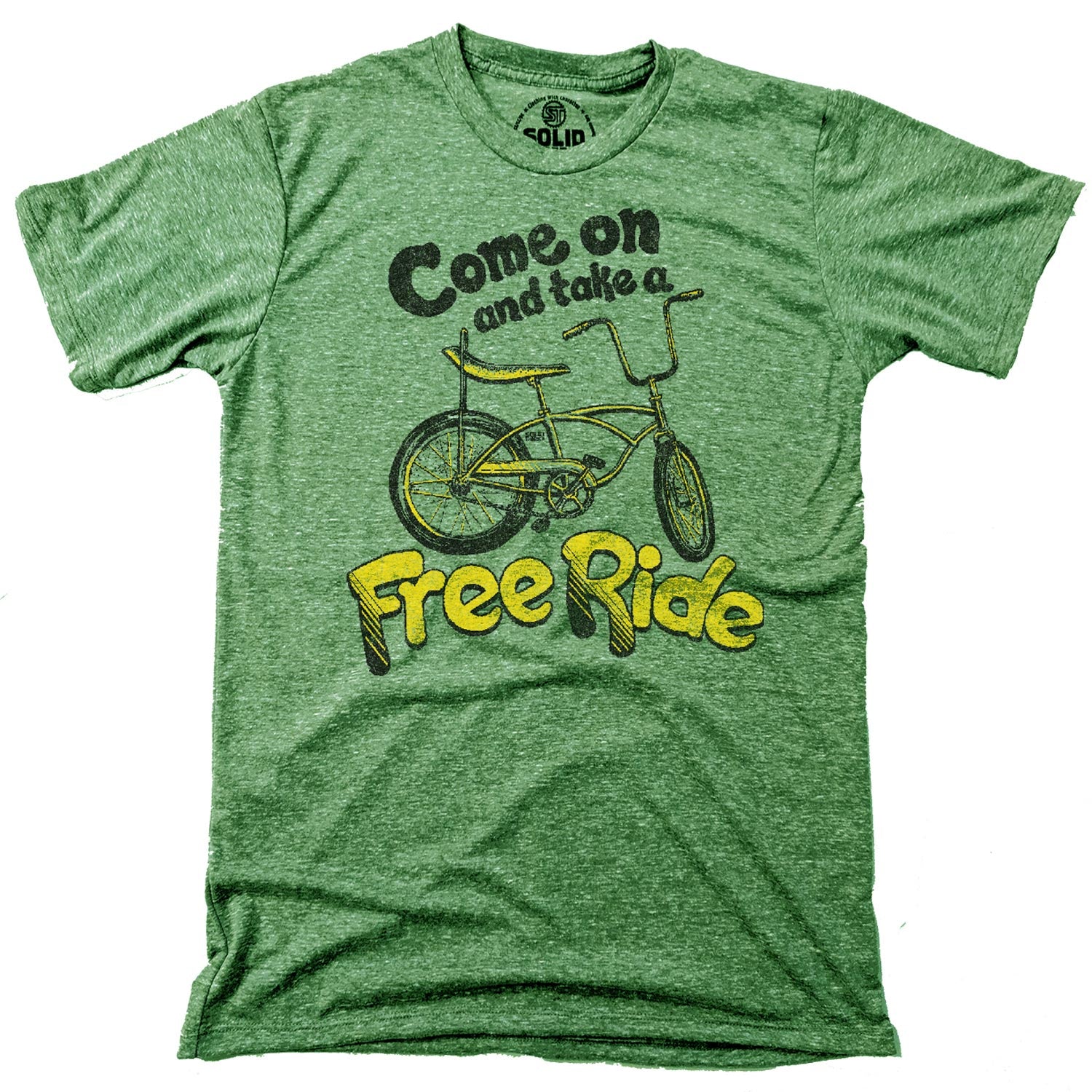 Men's Come On Take a Free Ride Vintage Inspired T-shirt | Retro Bicycle Graphic Tee | Solid Threads