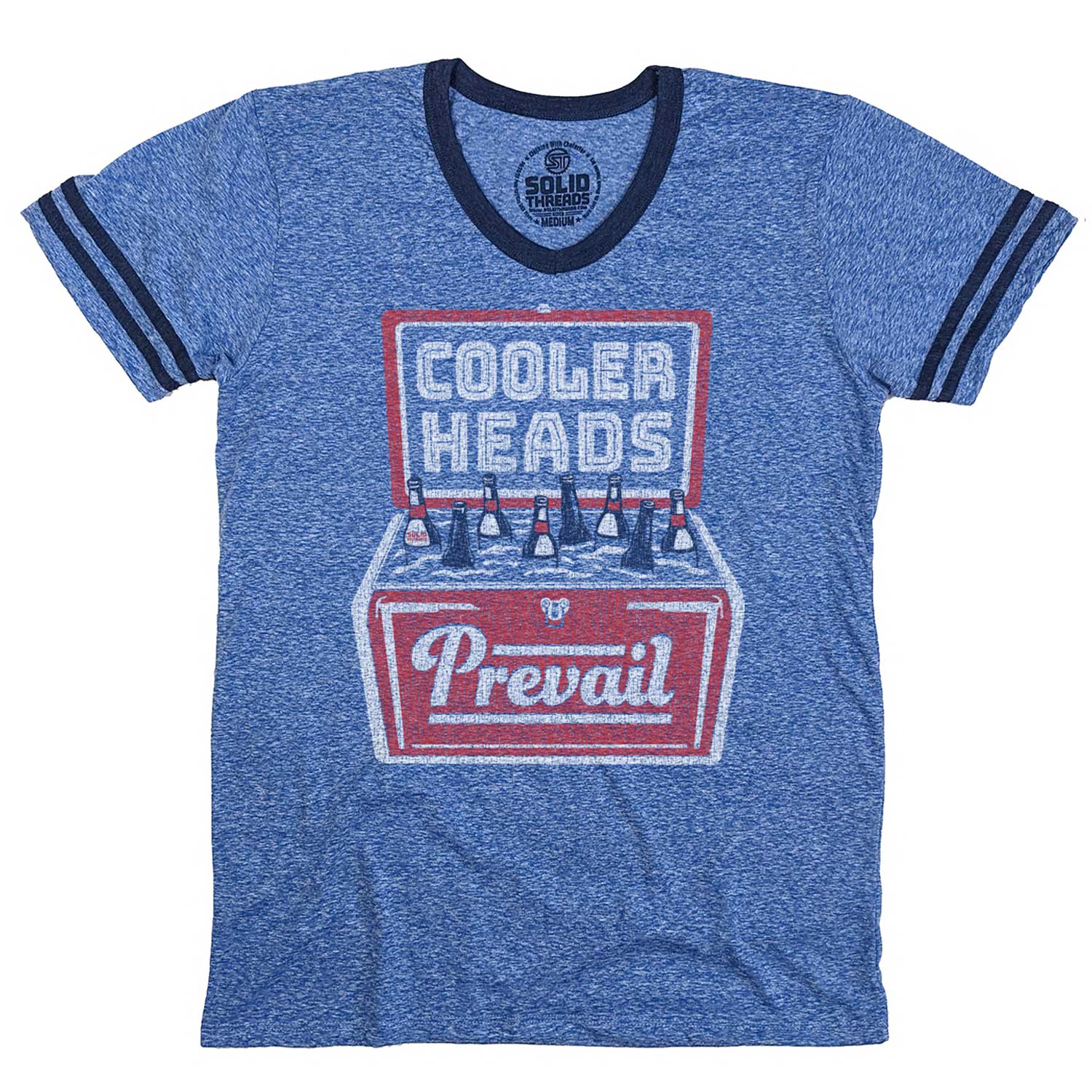 Men's Cooler Heads Vintage Graphic V-Neck Tee | Funny Beer T-shirt | Solid Threads