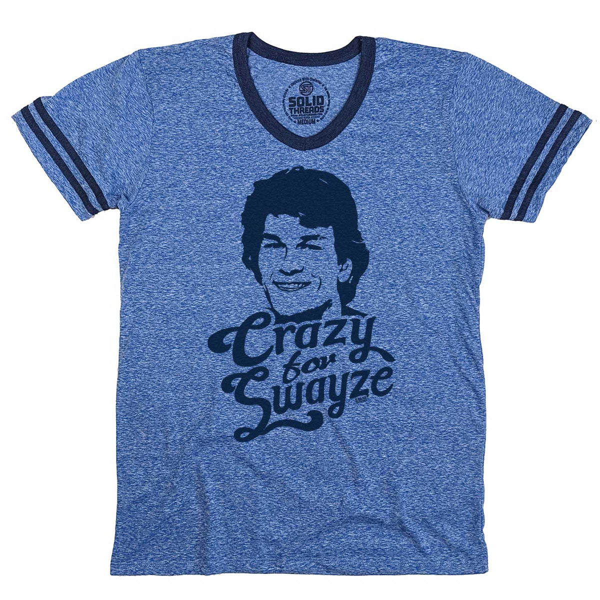 Men&#39;s Crazy for Swayze Vintage Graphic V-Neck Tee | Funny Patrick Swayze T-shirt | Solid Threads
