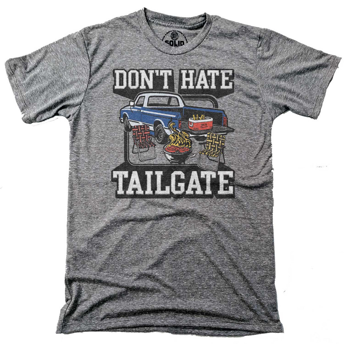 Men&#39;s Don&#39;t Hate Tailgate Vintage Grey Graphic Tee | Funny Football T-shirt | Solid Threads