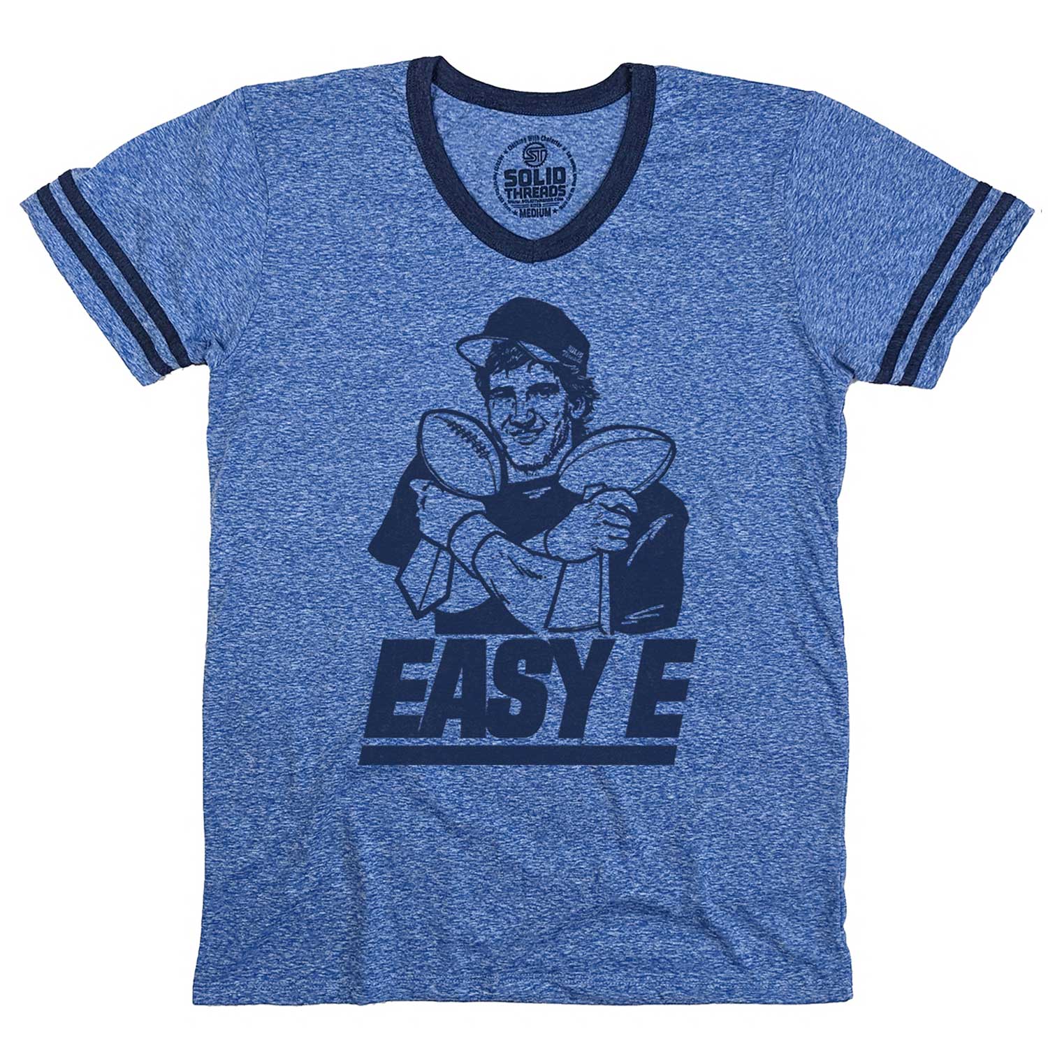Men's Easy E Vintage Graphic V-Neck Tee | Cool Eli Manning T-shirt | Solid Threads