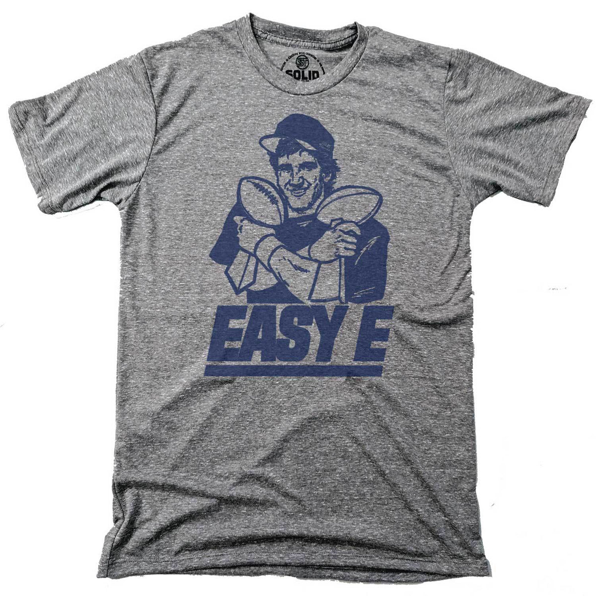 Solid Threads Women's Easy E Retro Graphic Tee | Funny NY Giants Eli Manning T-Shirt Triblend Grey / Medium